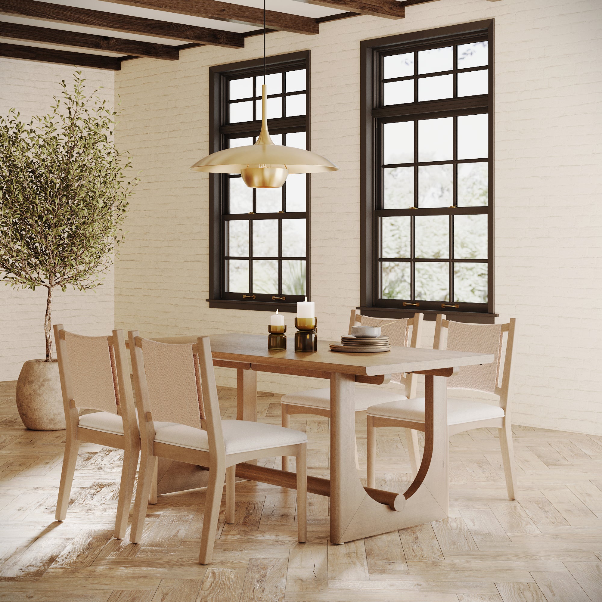 Mid - Century Flax Dining Table Set (4 Chairs) - Nathan James