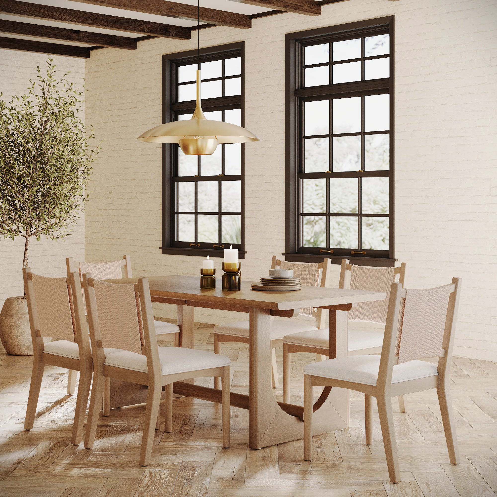Mid - Century Flax Dining Table Set (6 Chairs) - Nathan James