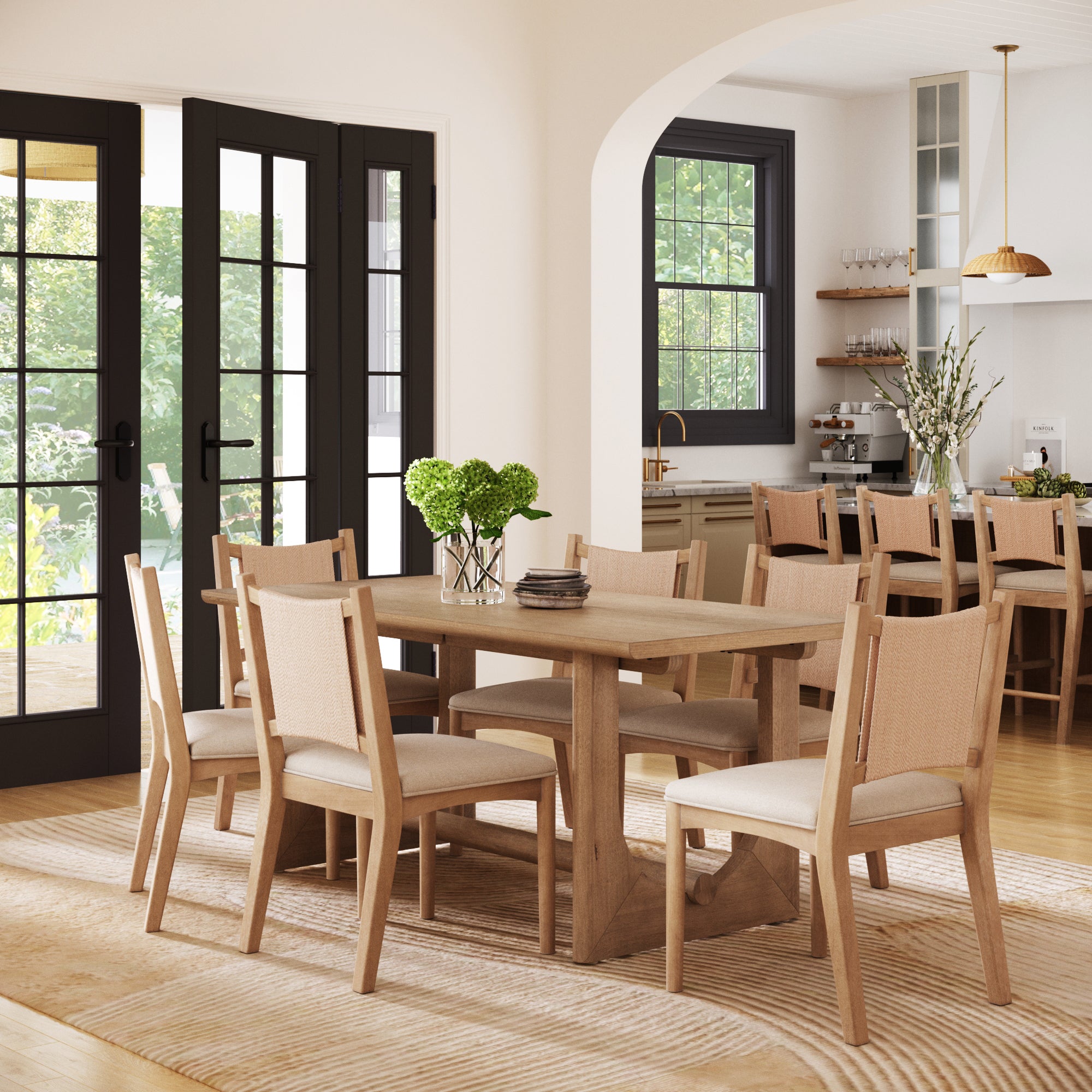 Mid - Century Flax Dining Table Set (6 Chairs) - Nathan James