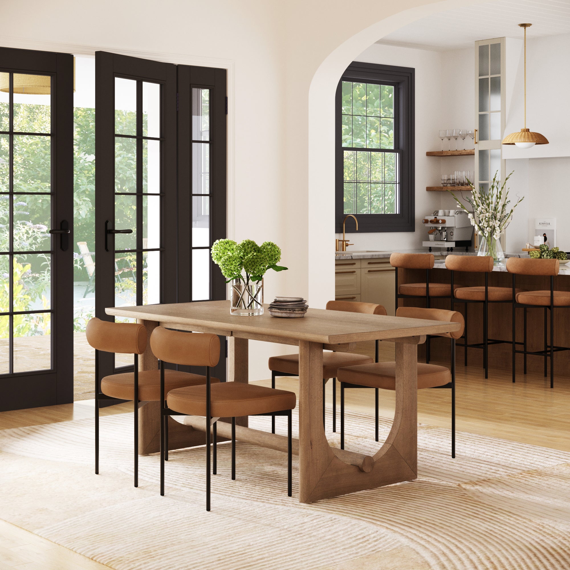 Mid - Century Faux Leather Dining Room Set for 4 (4 Chairs) - Nathan James