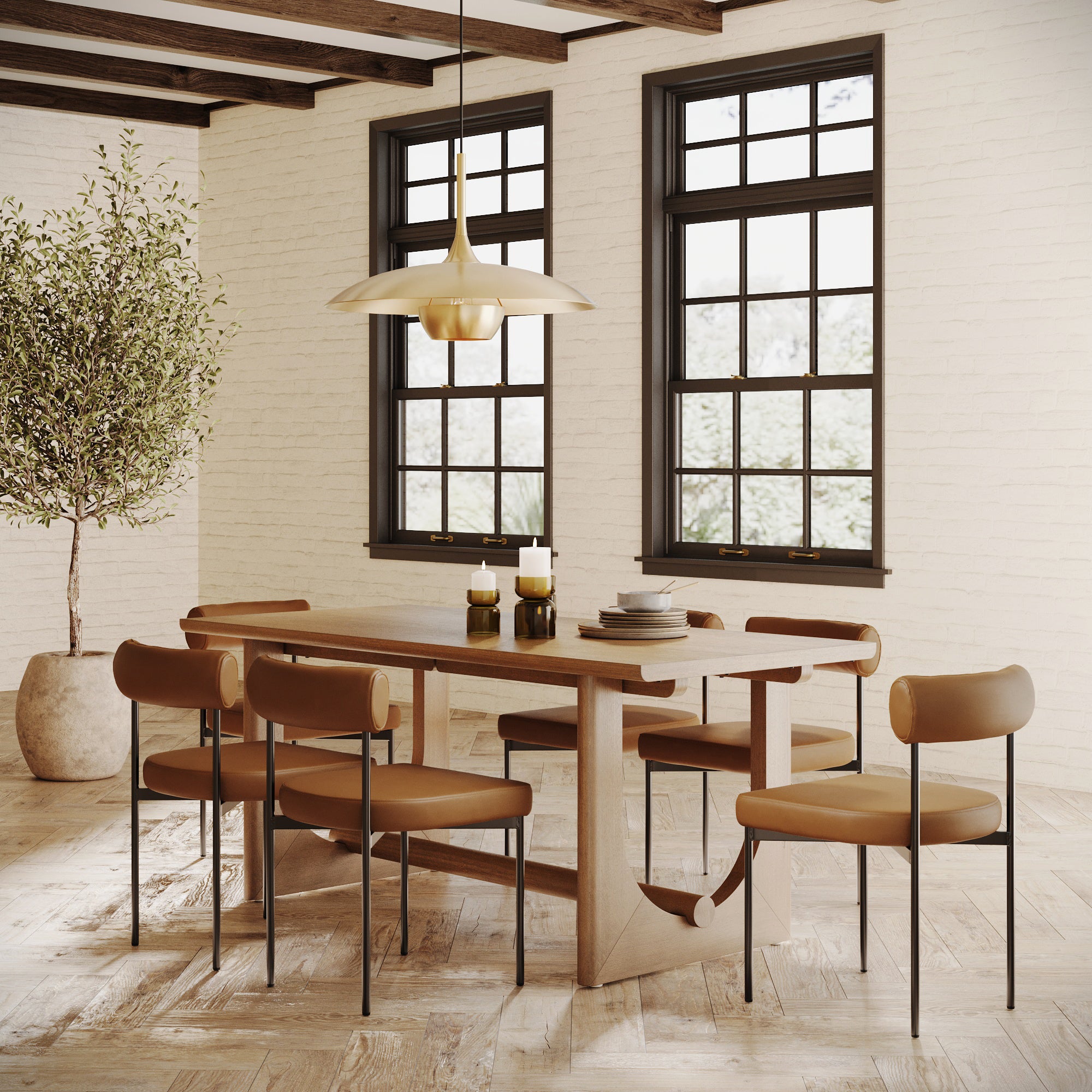 Mid - Century Faux Leather Dining Room Set (6 Chairs) - Nathan James