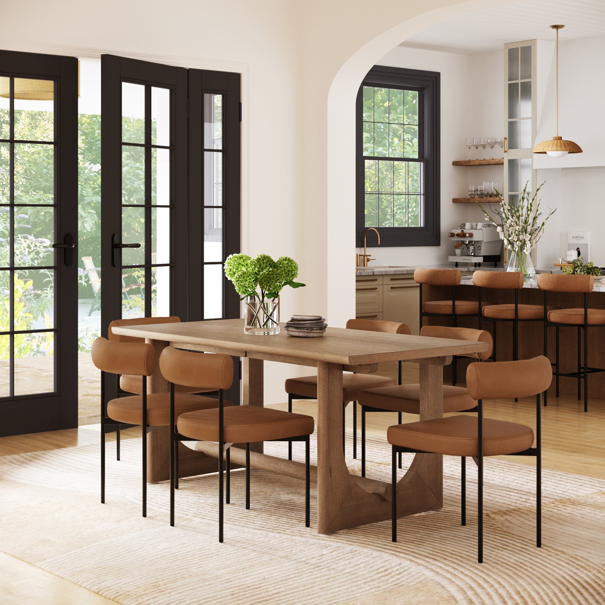 Mid - Century Faux Leather Dining Room Set (6 Chairs) - Nathan James