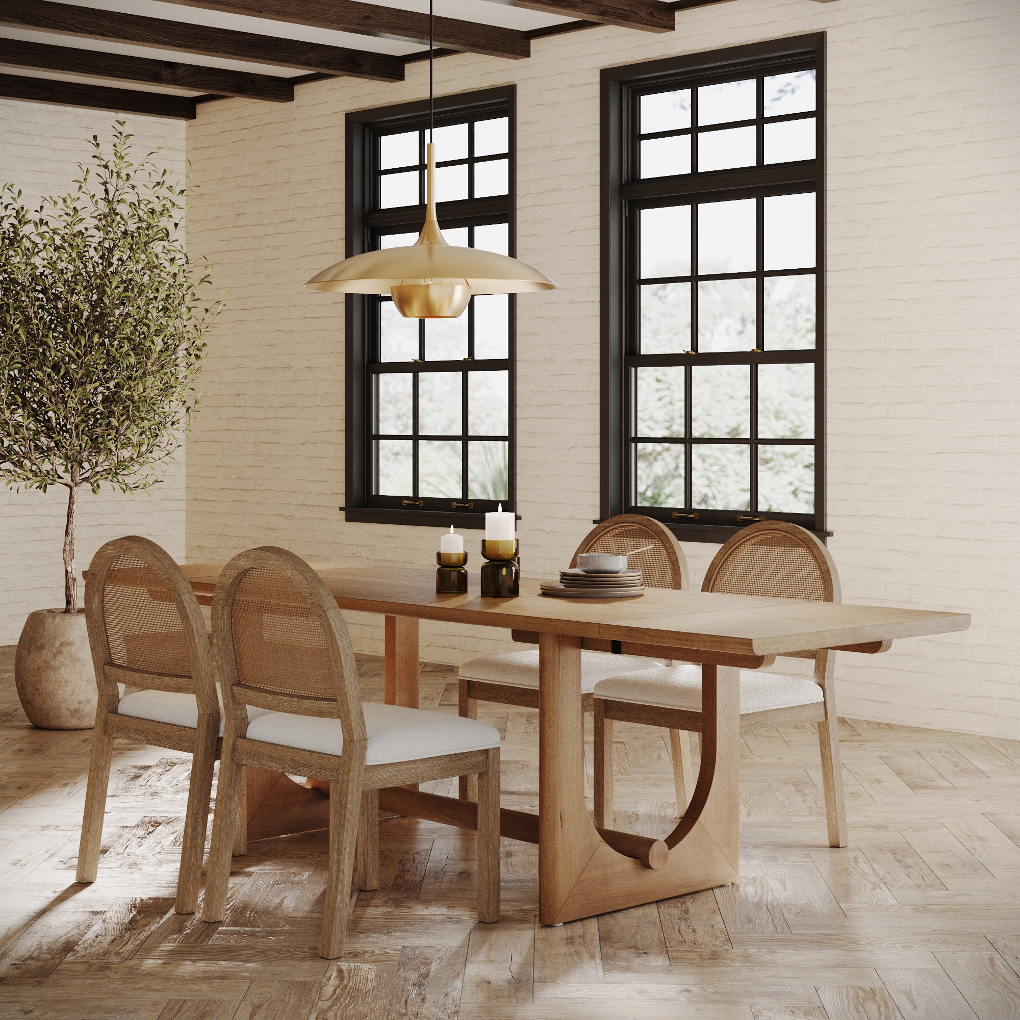 Extendable Mid - Century Rattan Dining Table Set (4 Chairs) - Nathan James