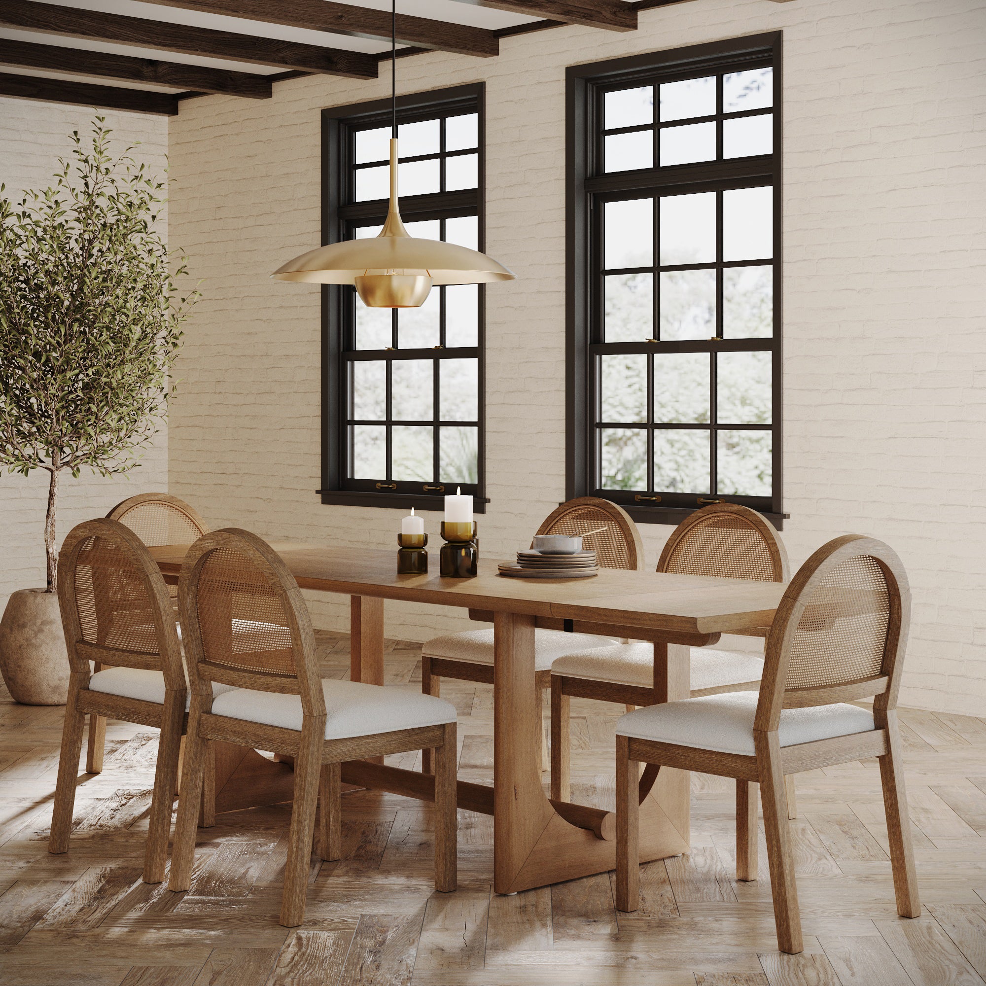 Extendable Mid - Century Rattan Dining Table Set (6 Chairs) - Nathan James