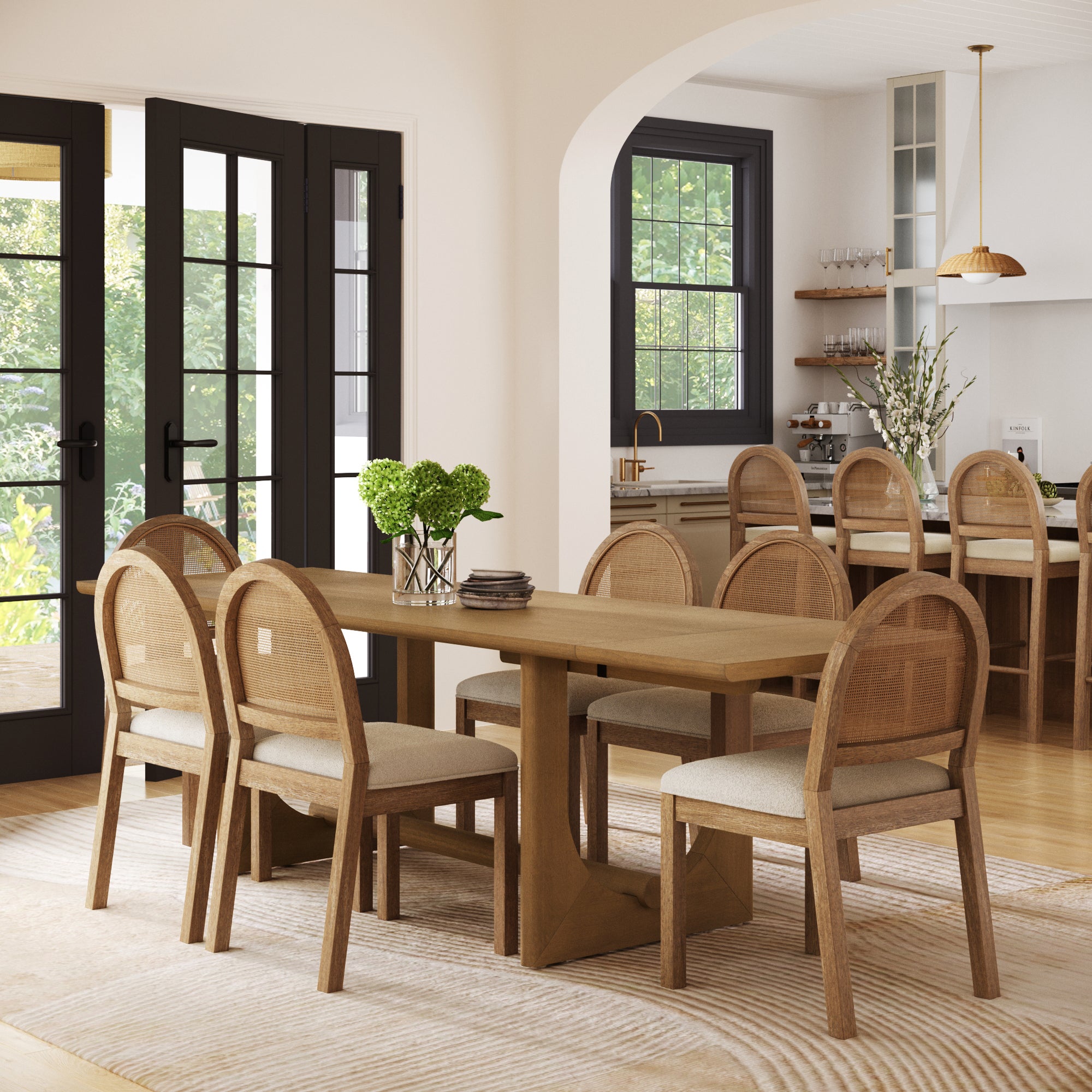 Extendable Mid - Century Rattan Dining Table Set (6 Chairs) - Nathan James