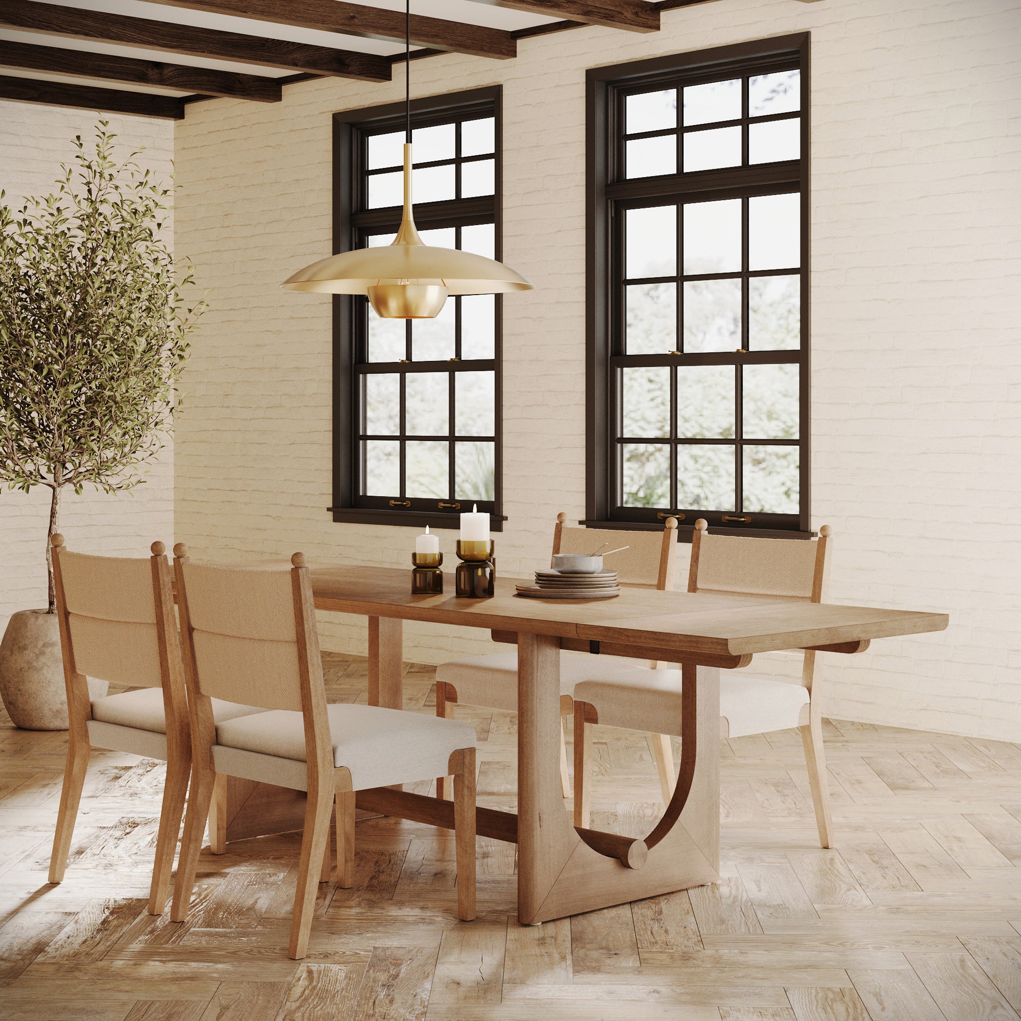Extendable Mid - Century Seagrass Dining Table Set (4 Chairs) - Nathan James