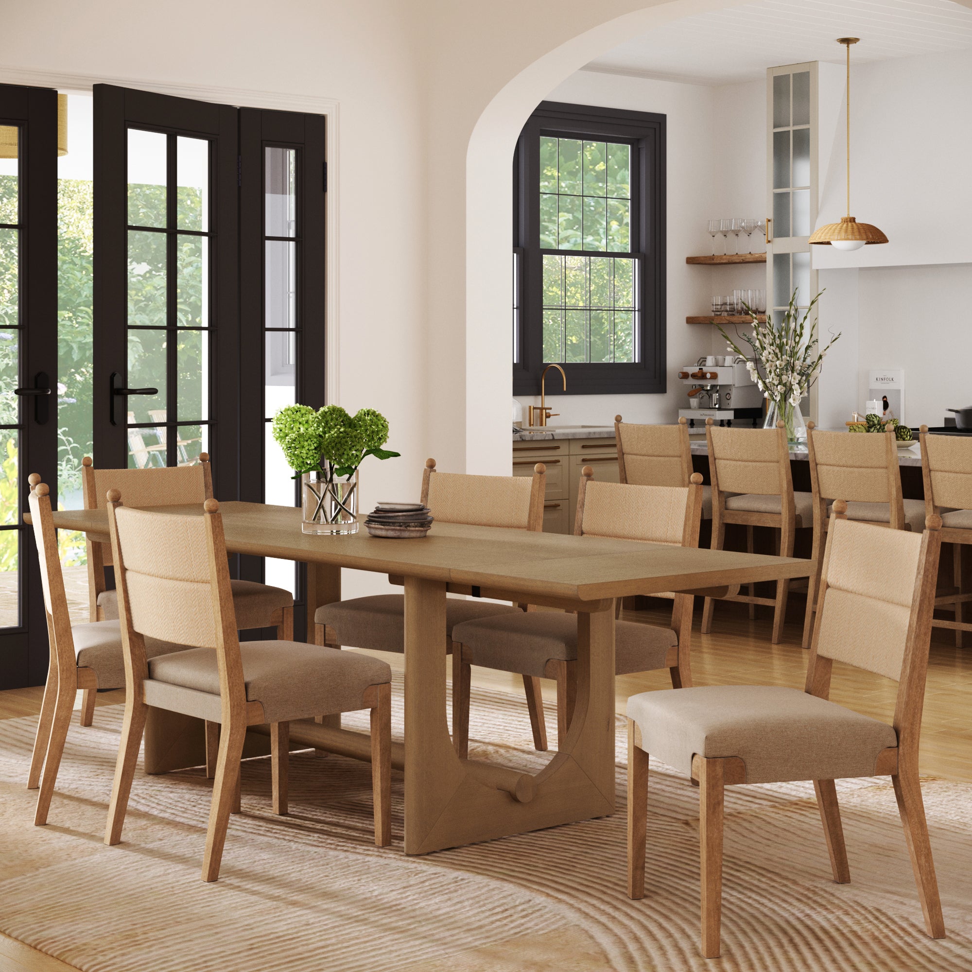 Extendable Mid - Century Seagrass Dining Table Set (6 Chairs) - Nathan James
