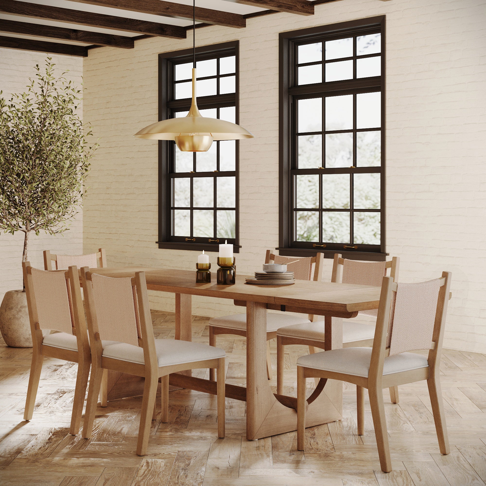Extendable Mid - Century Flax Dining Table Set (6 Chairs) - Nathan James