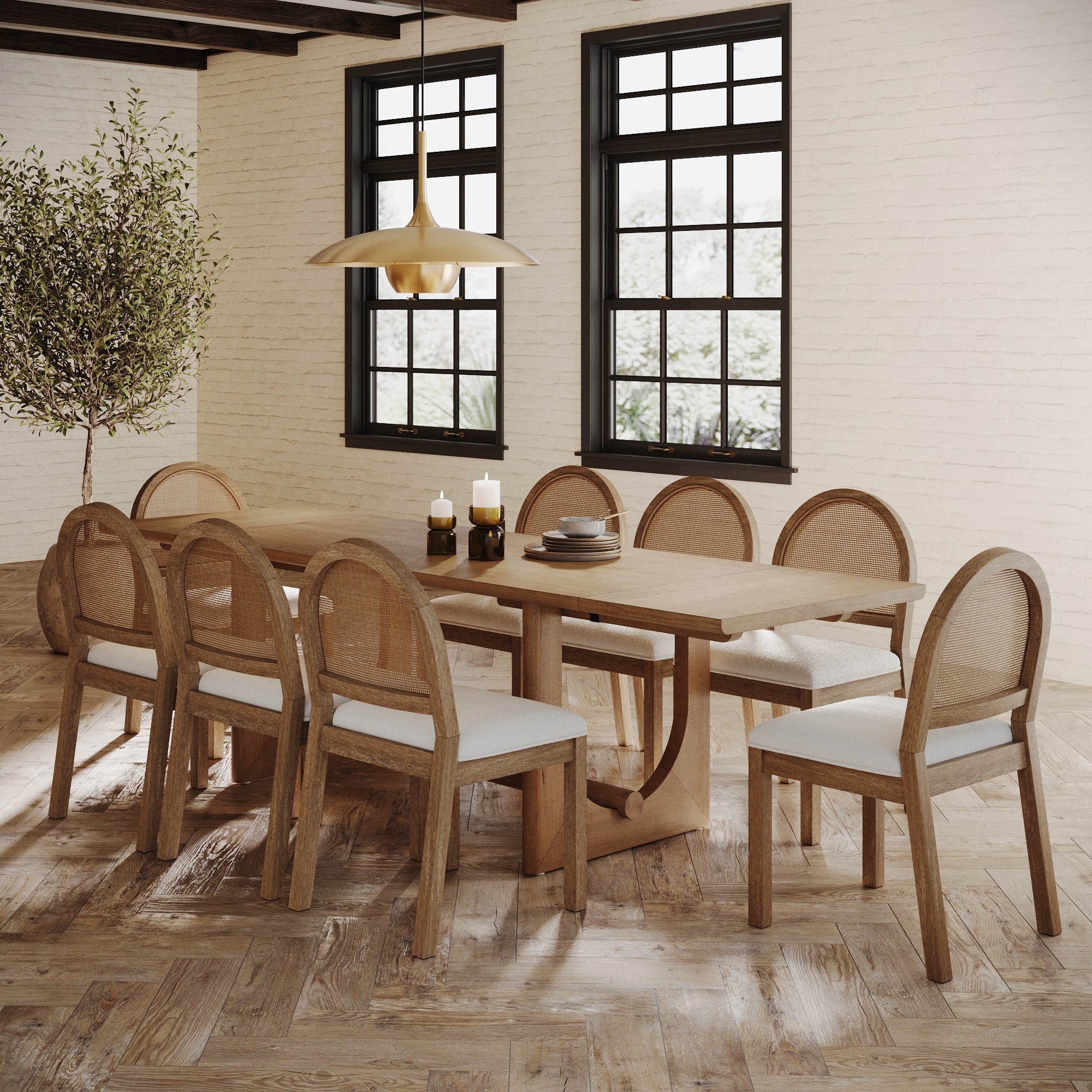 Extendable Mid - Century Rattan Dining Table Set (8 Chairs) - Nathan James