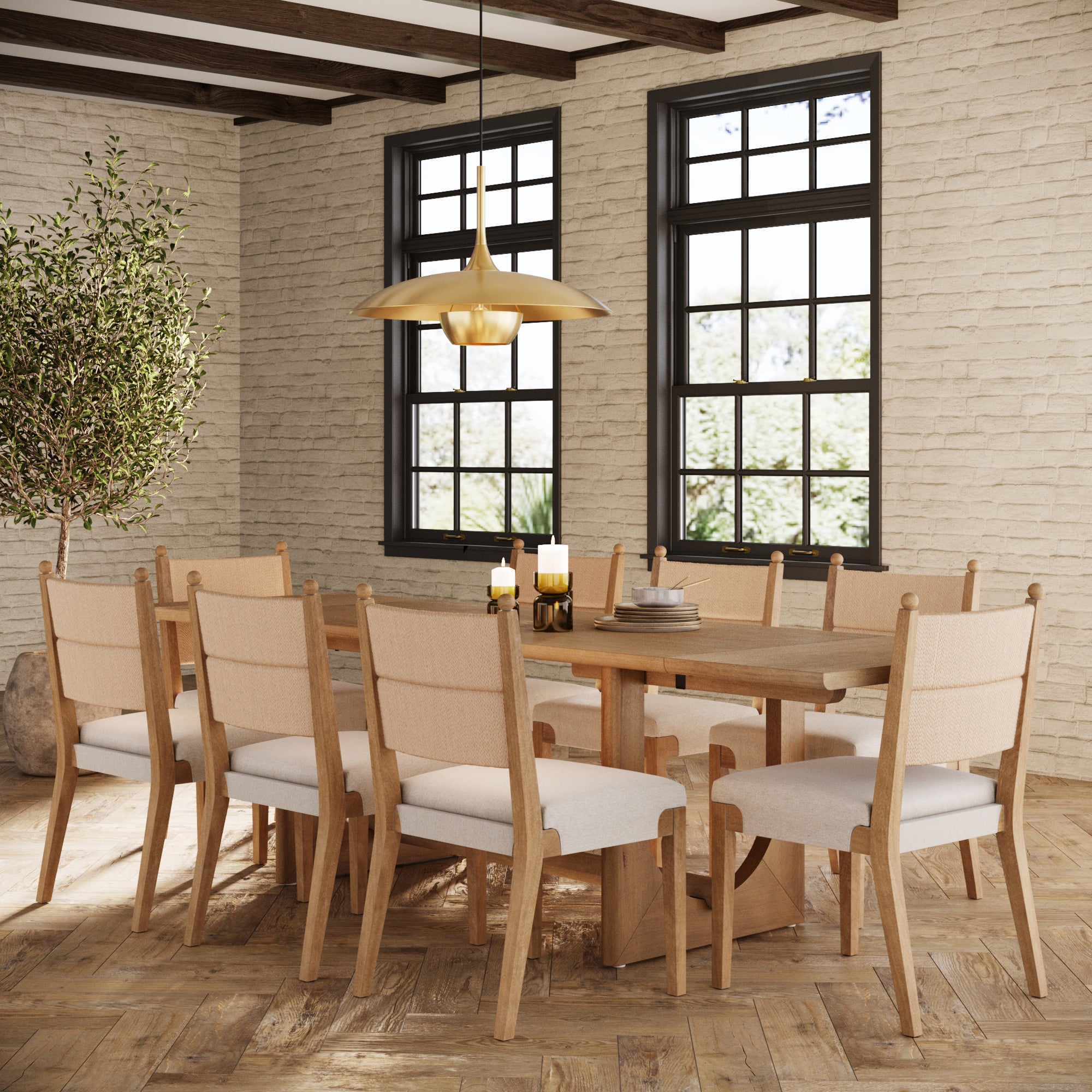 Extendable Mid - Century Seagrass Dining Table Set (8 Chairs) - Nathan James