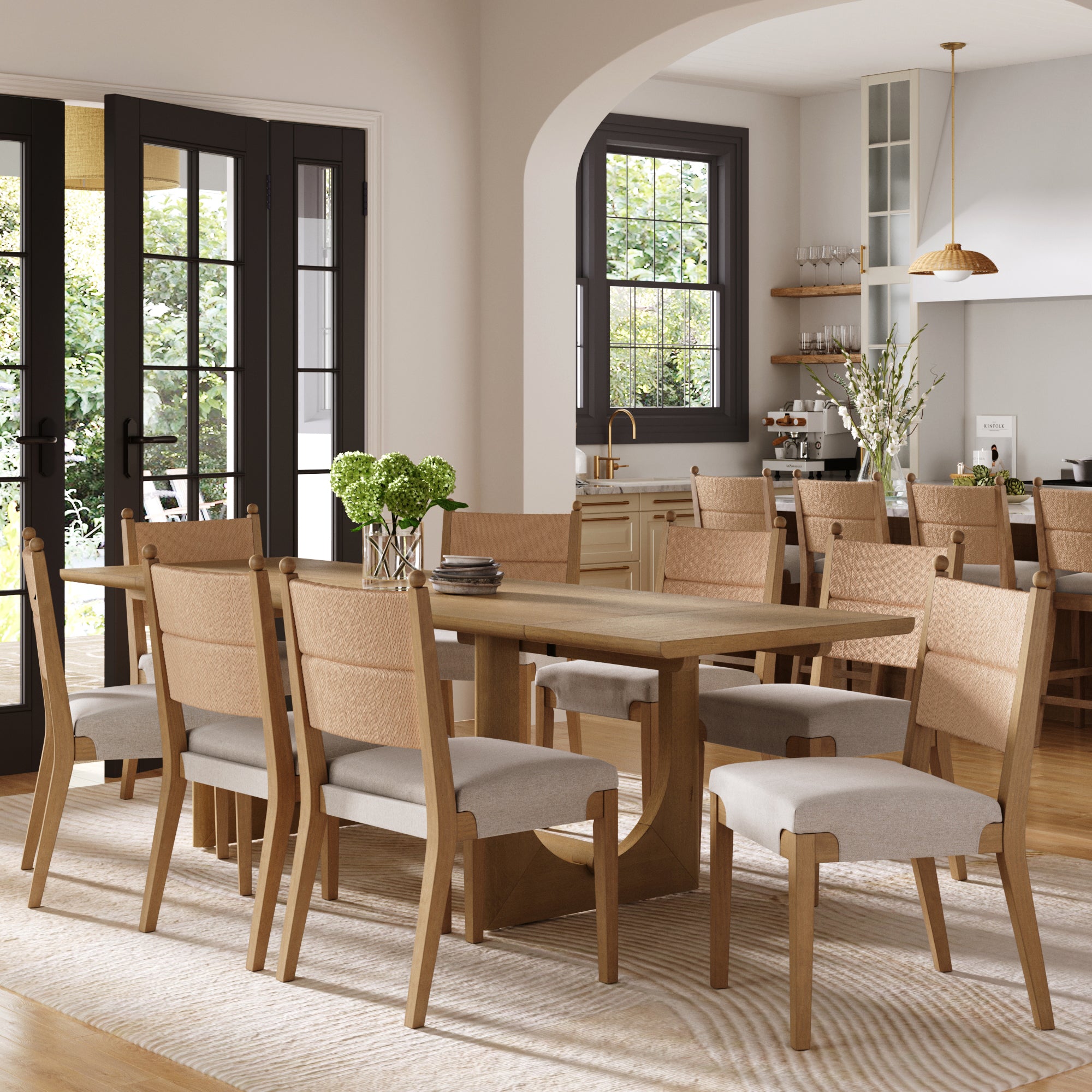 Extendable Mid - Century Seagrass Dining Table Set (8 Chairs) - Nathan James