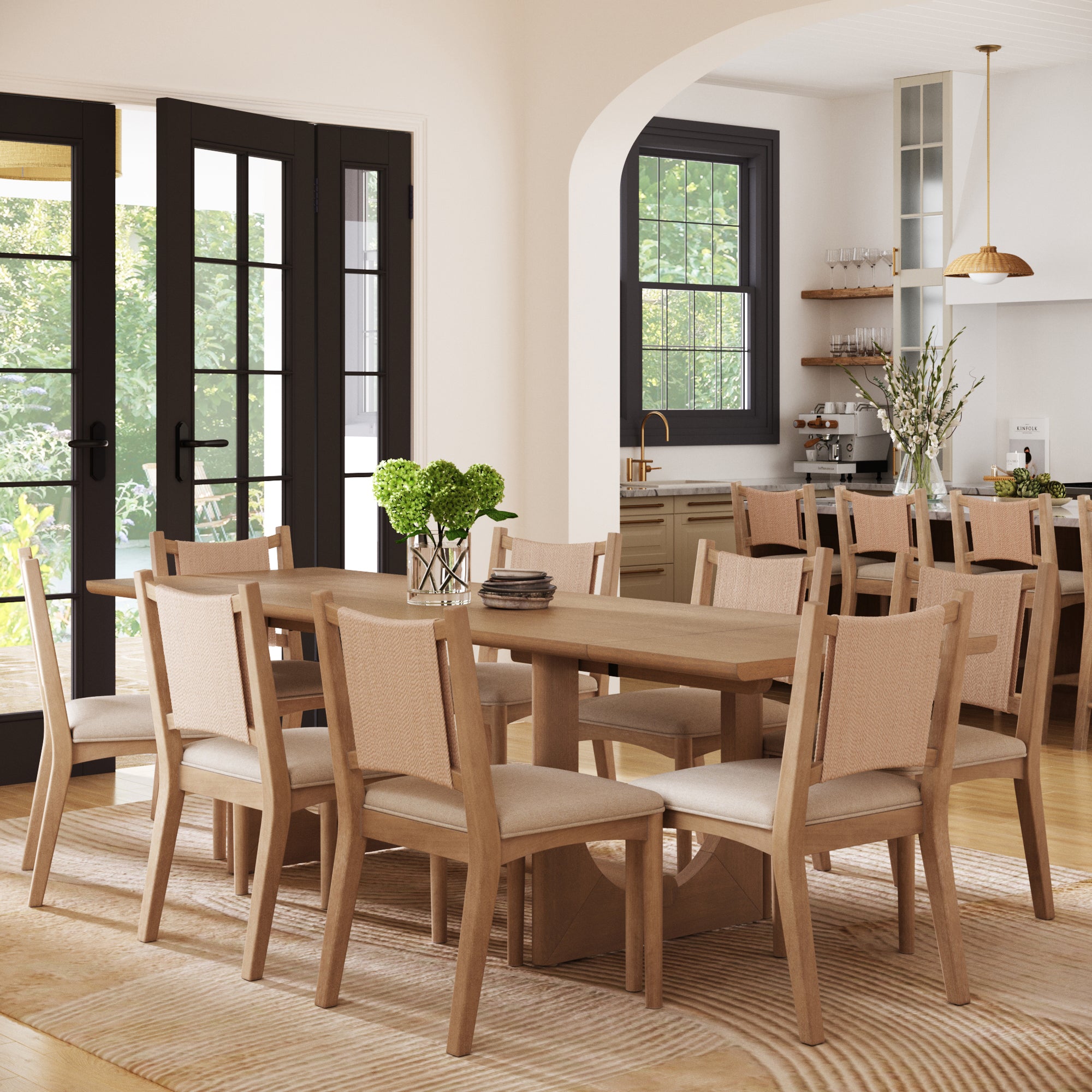 Extendable Mid - Century Flax Dining Table Set (8 Chairs) - Nathan James