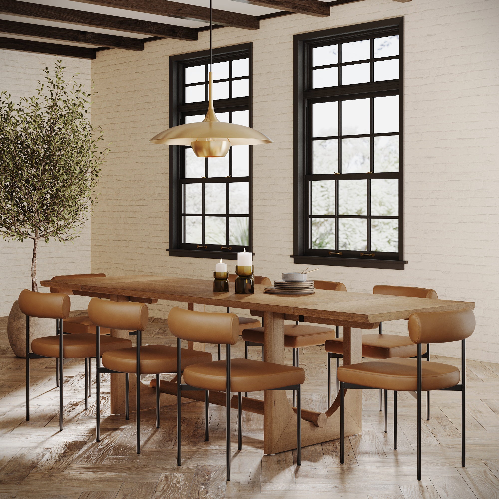 Extendable Faux Leather Dining Table Set (8 Chairs) - Nathan James
