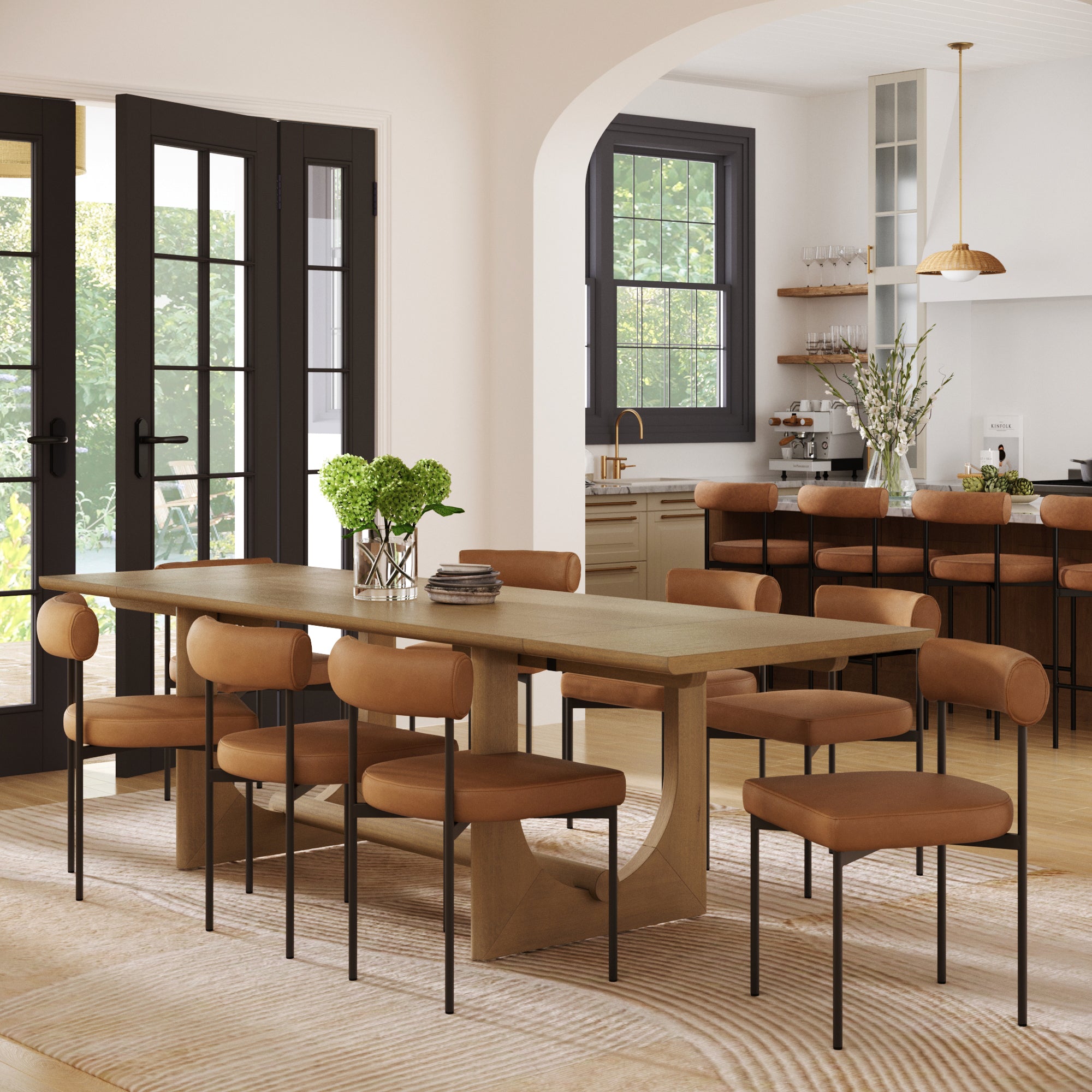 Extendable Faux Leather Dining Table Set (8 Chairs) - Nathan James