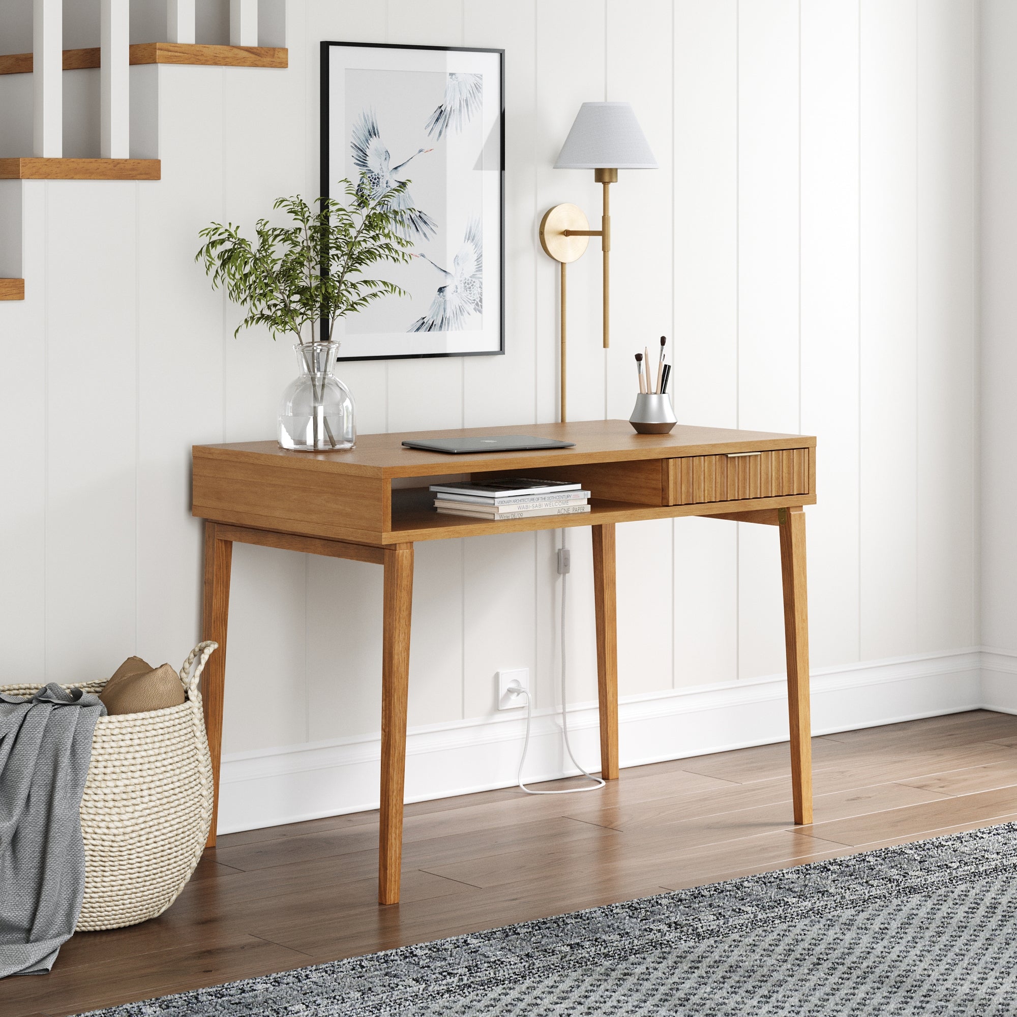 Mid - Century Modern Fluted Desk with Drawer - Nathan James