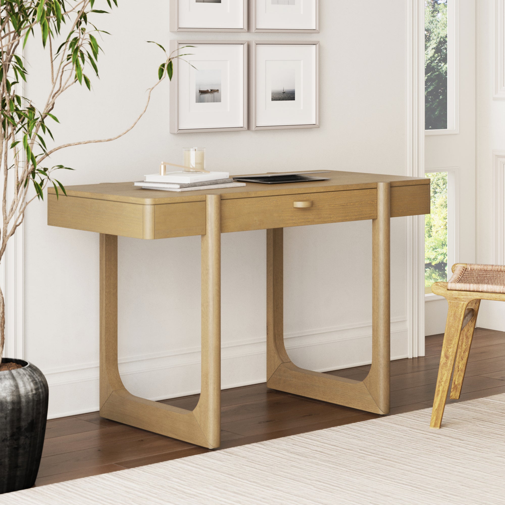 Solid Wood Desk with Drawer & Rounded Legs Light Brown - Nathan James