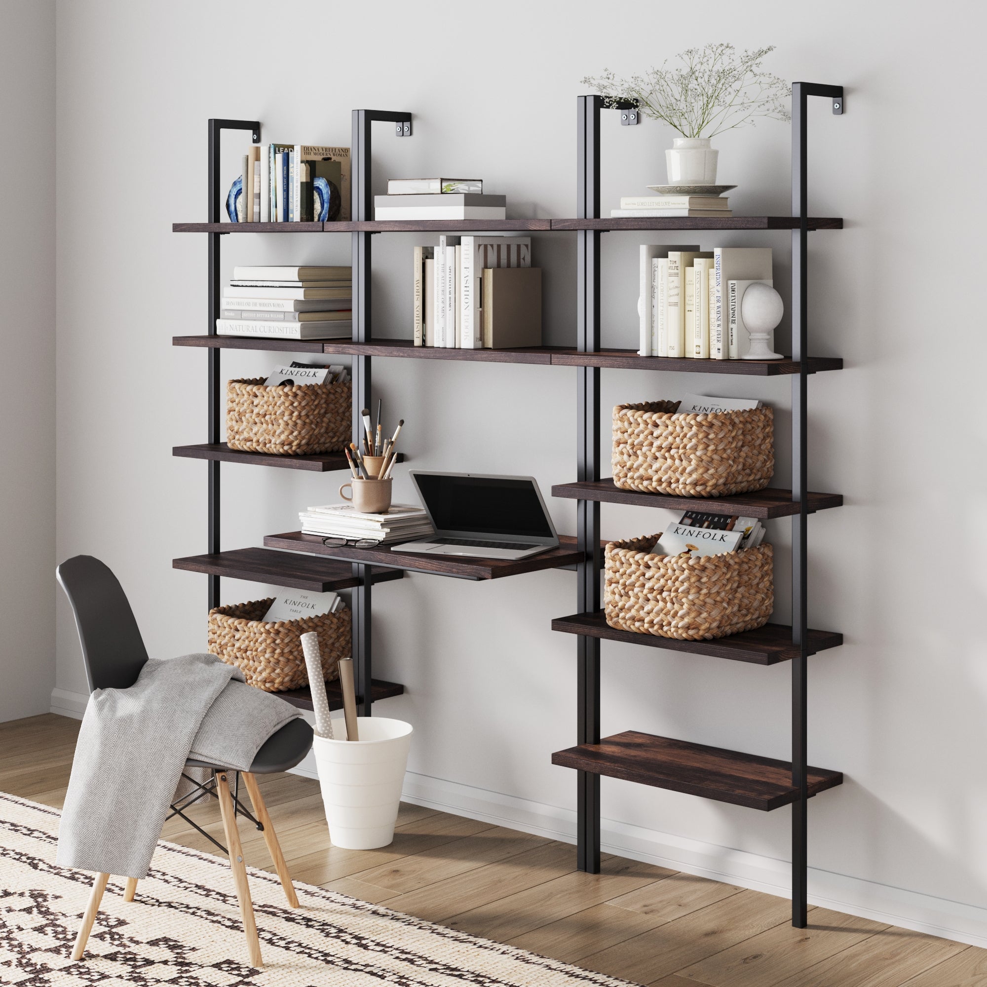 Wood & Metal Wall Mount Office Desk Set Nutmeg - Nathan James
