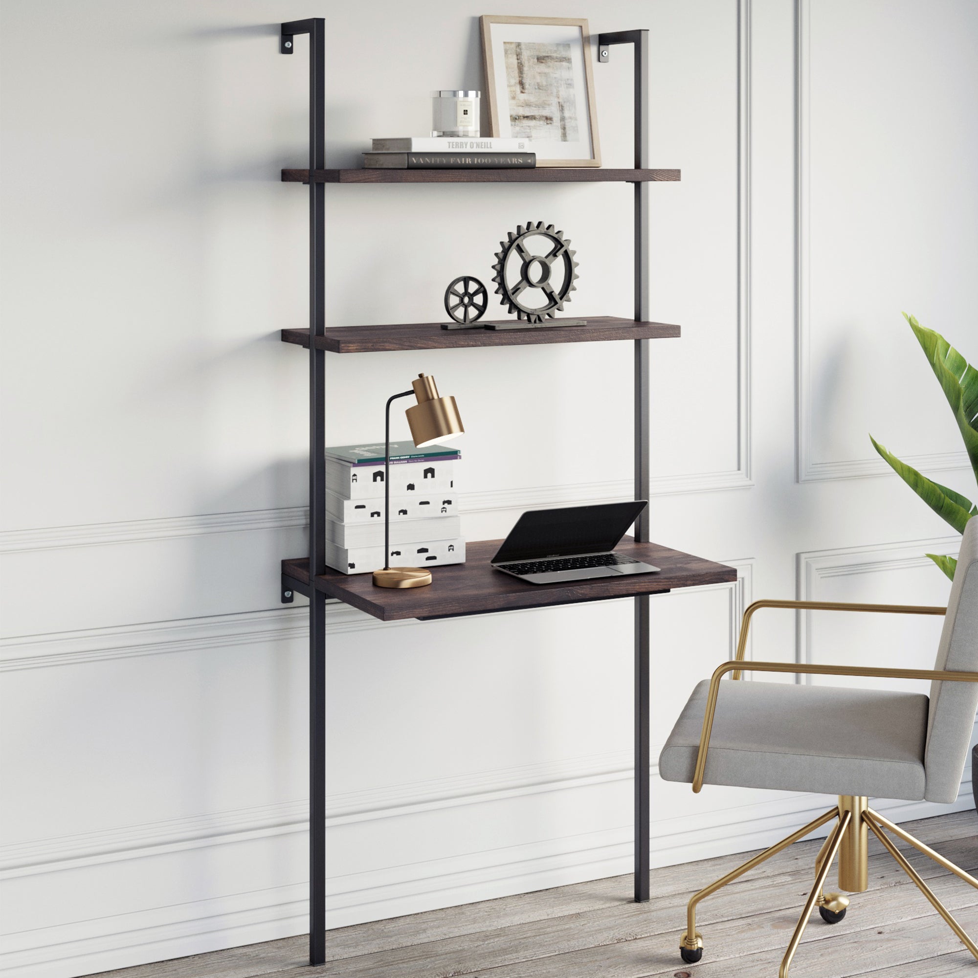 Wood Wall Mount Ladder 2 - Shelf Desk Nutmeg - Nathan James