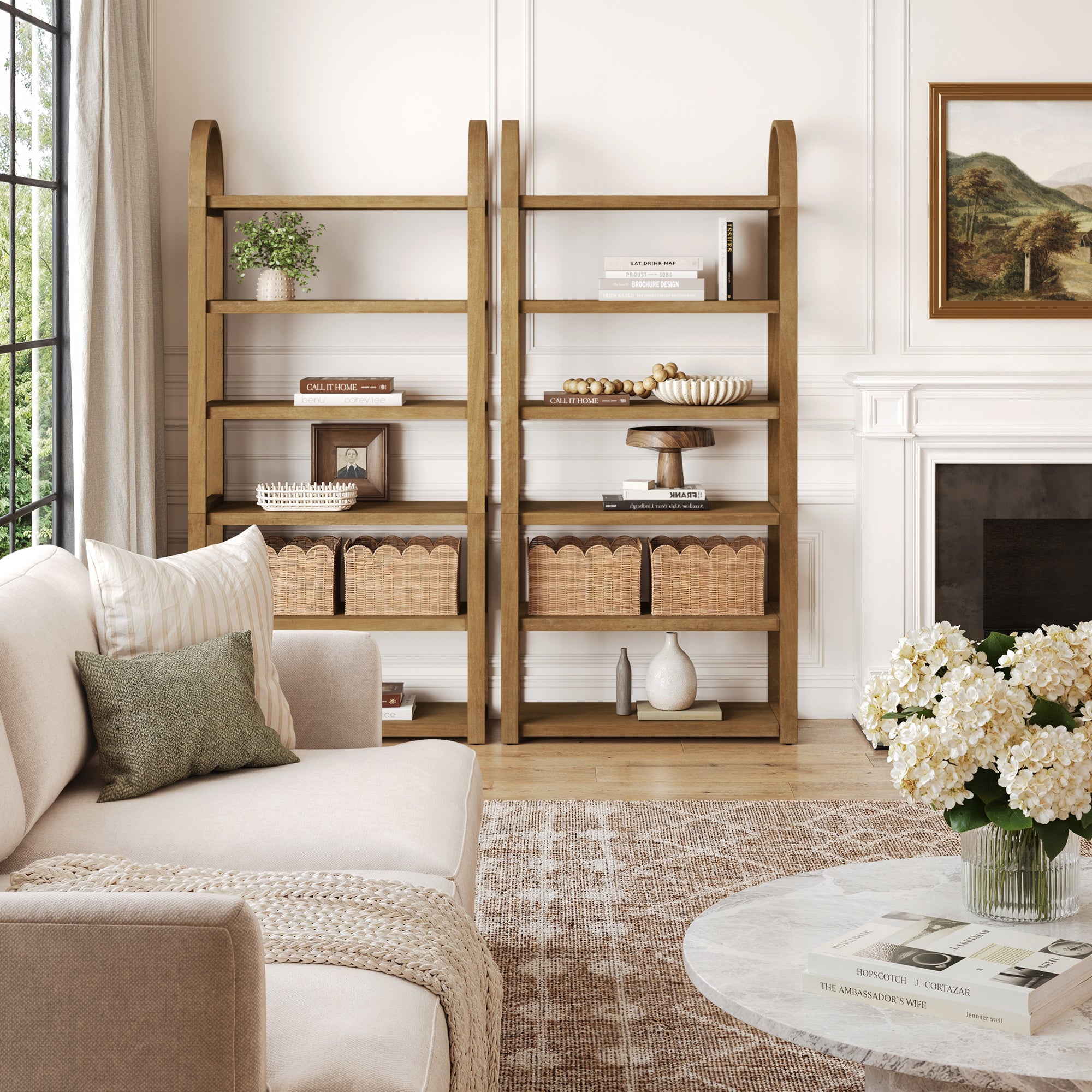 Wooden 6-Tier Arched Open Shelf Etagere Bookcase (Set of 2) - Nathan James