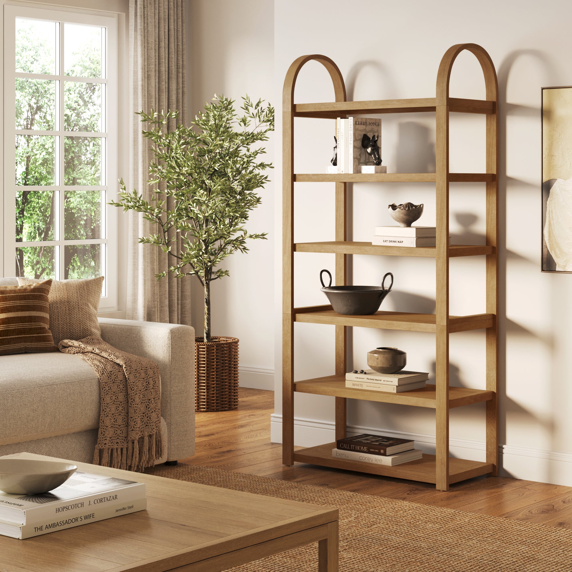 Wooden 6-Tier Arched Open Shelf Etagere Bookcase - Nathan James