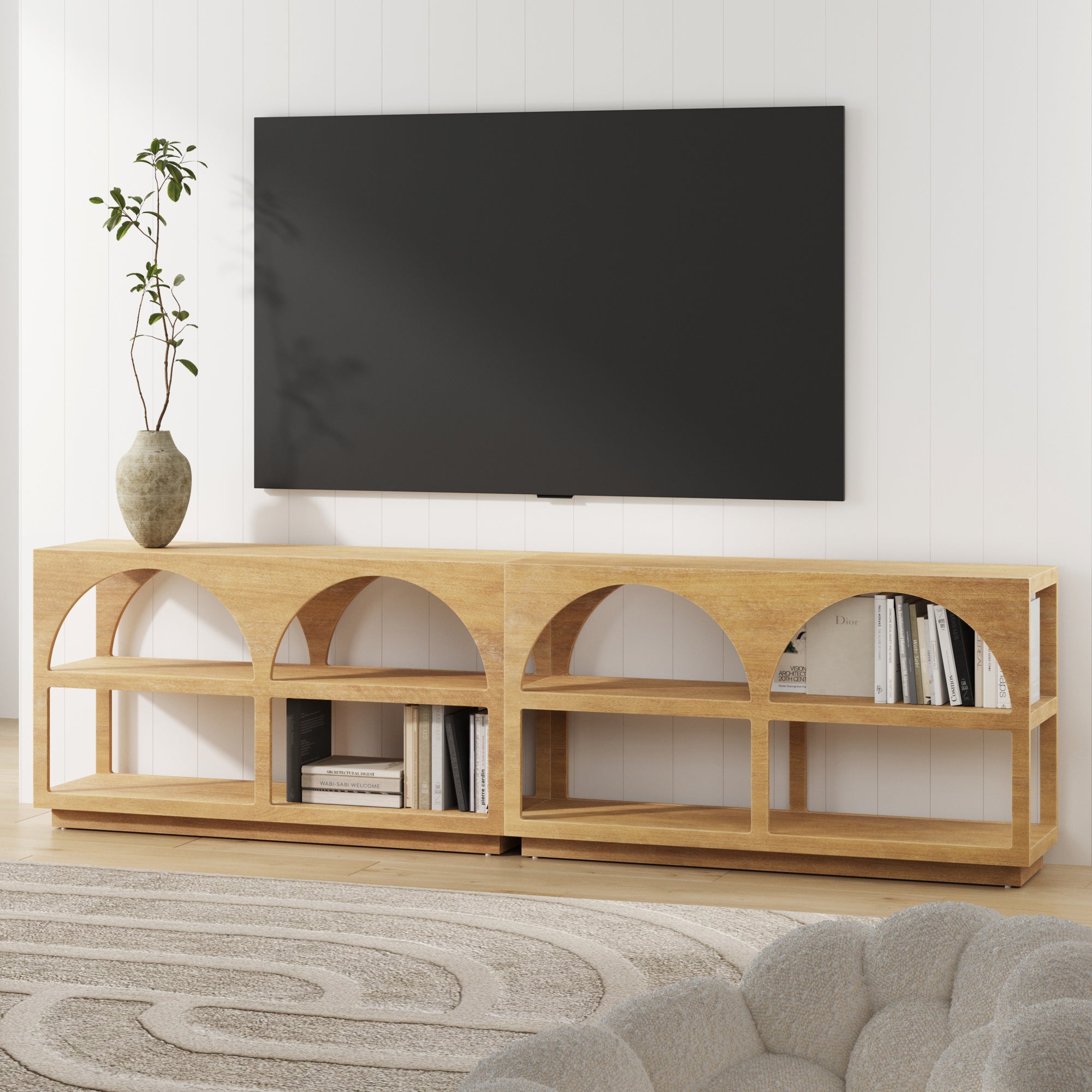 Organic Modern Wood Arched Open Shelf Cabinet Storage Light Brown (Set of 2) - Nathan James