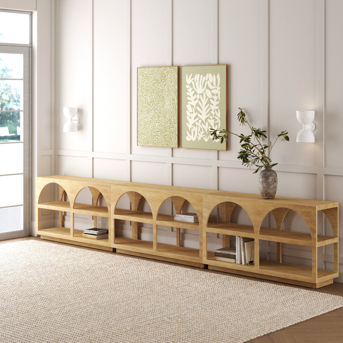Organic Modern Wood Arched Open Shelf Cabinet Storage Light Brown (Set of 3) - Nathan James