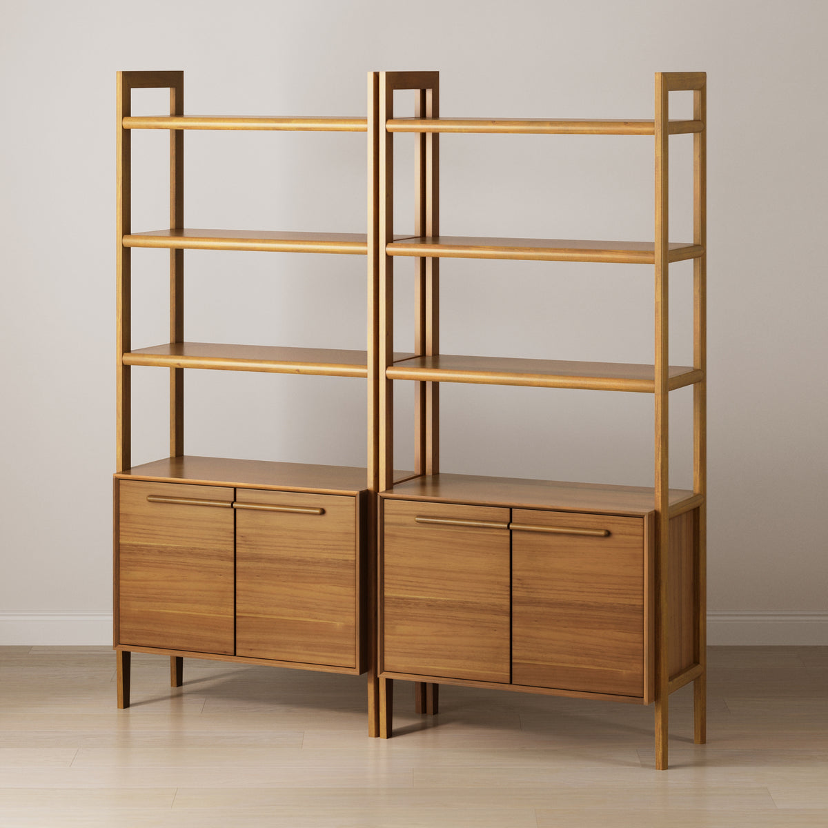Modern Sculpted Wood Bookshelf with Cabinet Acacia (Set of 2) - Nathan James
