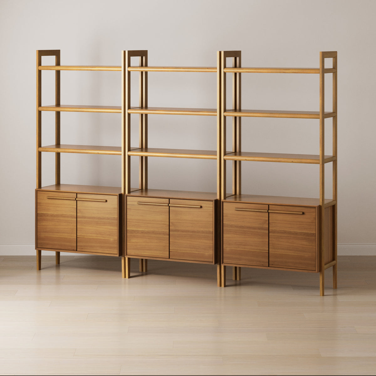 Modern Sculpted Wood Bookshelf with Cabinet Acacia (Set of 3) - Nathan James