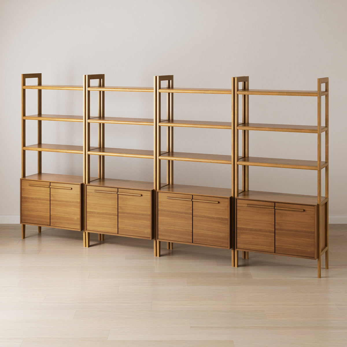 Modern Sculpted Wood Bookshelf with Cabinet Acacia (Set of 4) - Nathan James