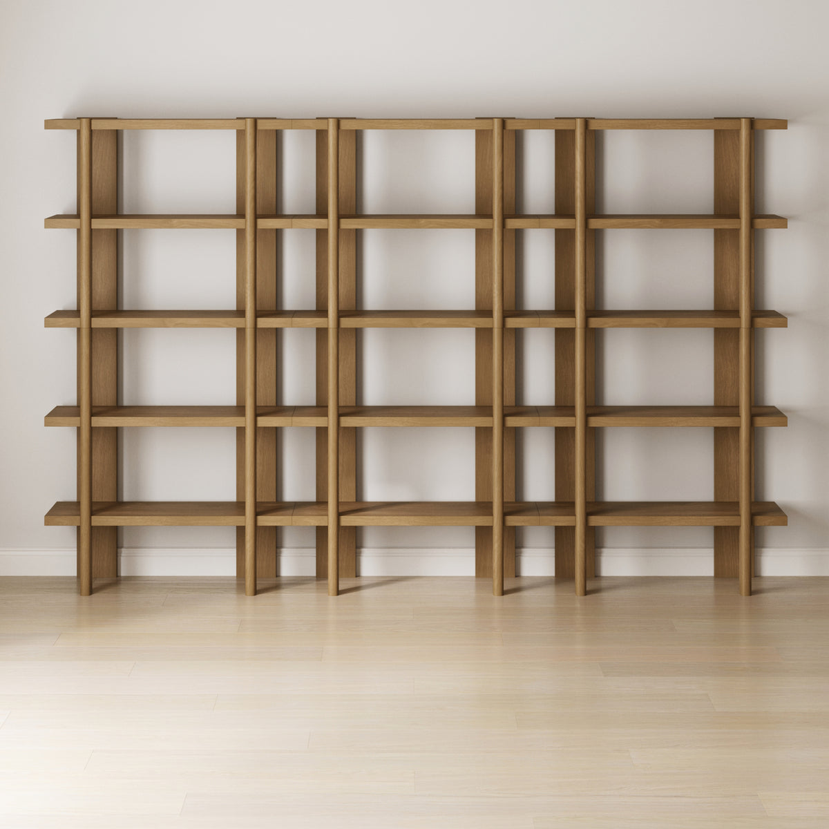 Modern Rounded Wood 5-Shelf Bookshelf Light Brown (Set of 3)