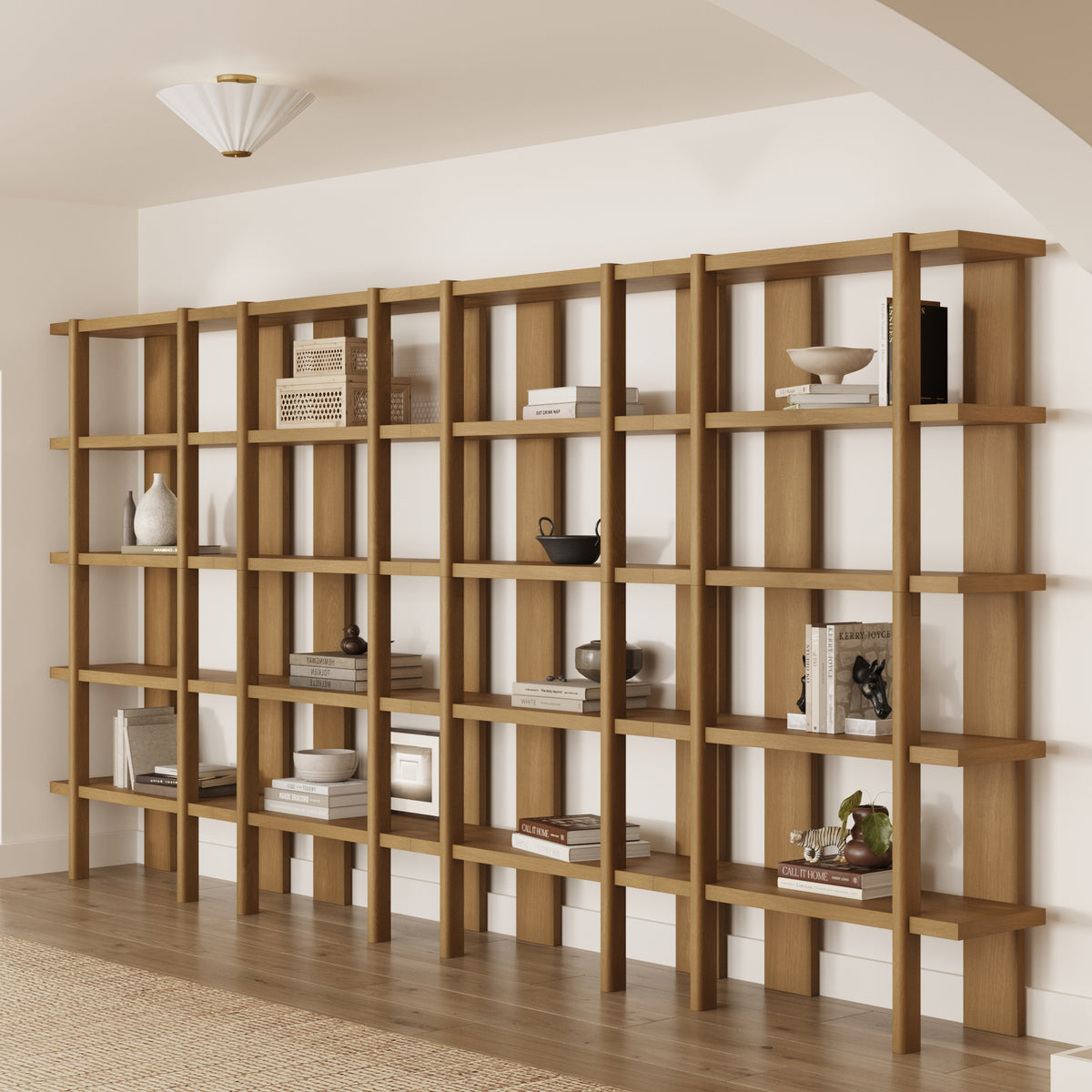 Modern Rounded Wood 5-Shelf Bookshelf Light Brown (Set of 4)