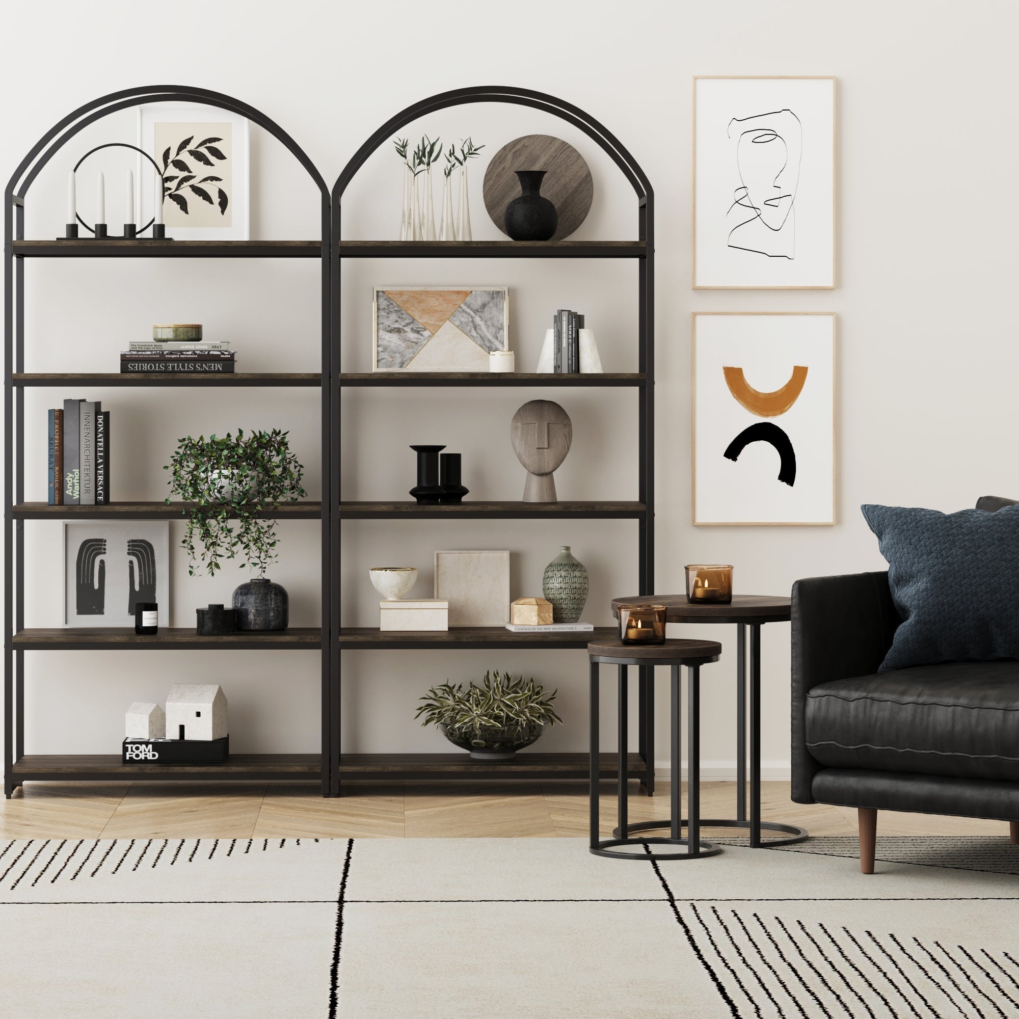 Metal 5 - Shelf Arched Bookshelves Black (Set of 2) - Nathan James