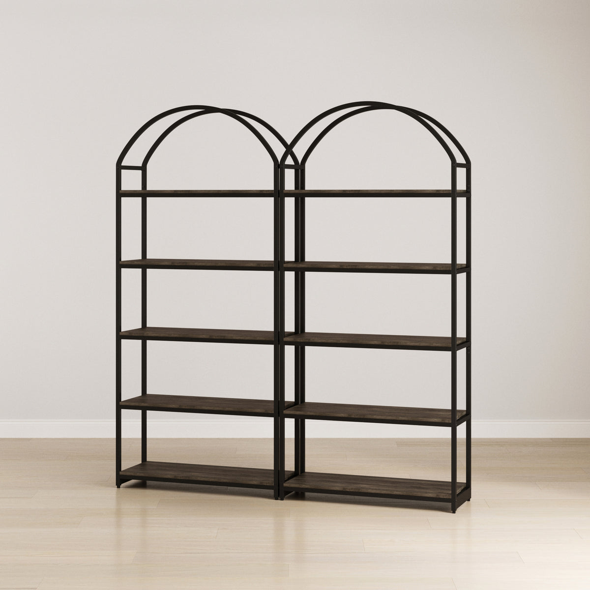 Metal 5-Shelf Arched Bookshelves Black (Set of 2) - Nathan James