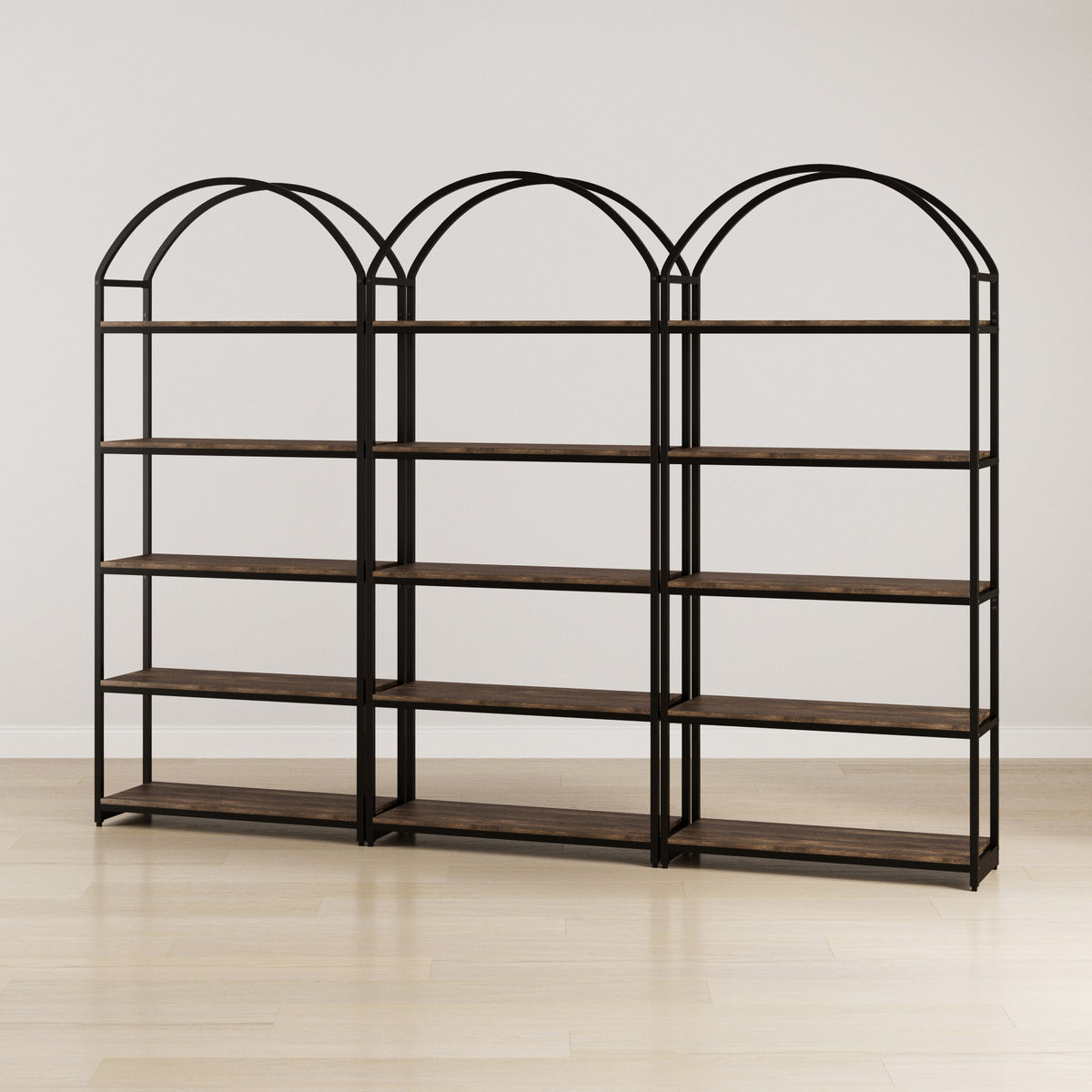 Metal 5-Shelf Arched Bookshelves Black (Set of 3) - Nathan James