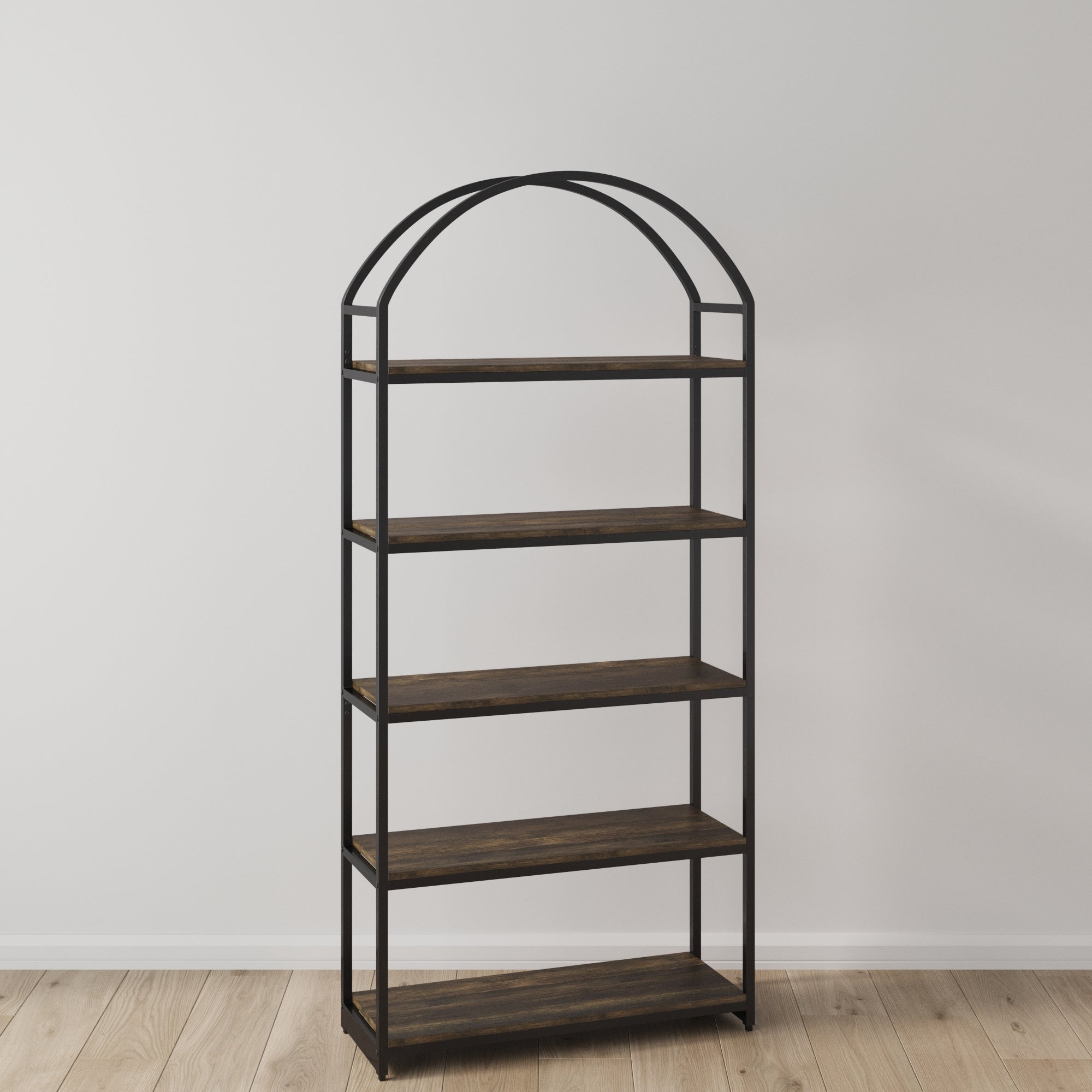 Wood & Metal 5 - Shelf Arched Bookshelf Black - Nathan James