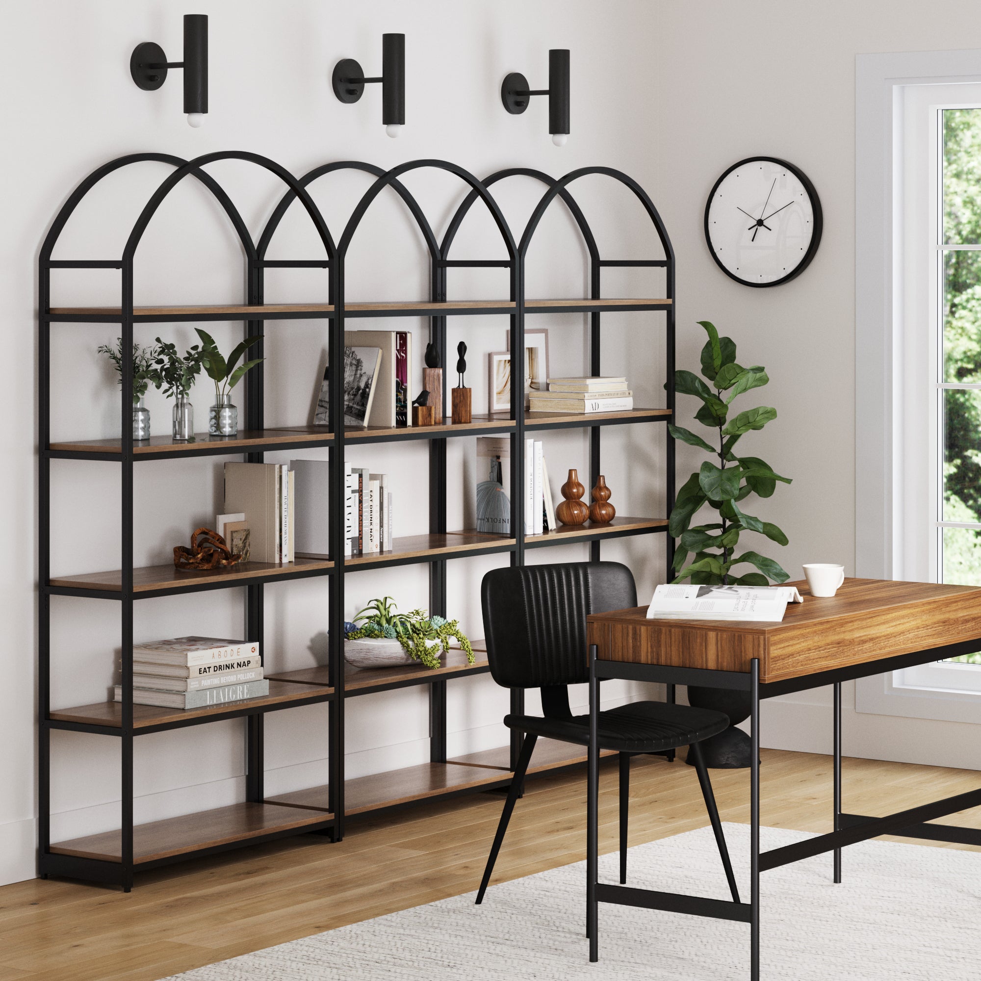 Metal 5 - Shelf Arched Bookshelves Oak (Set of 3) - Nathan James