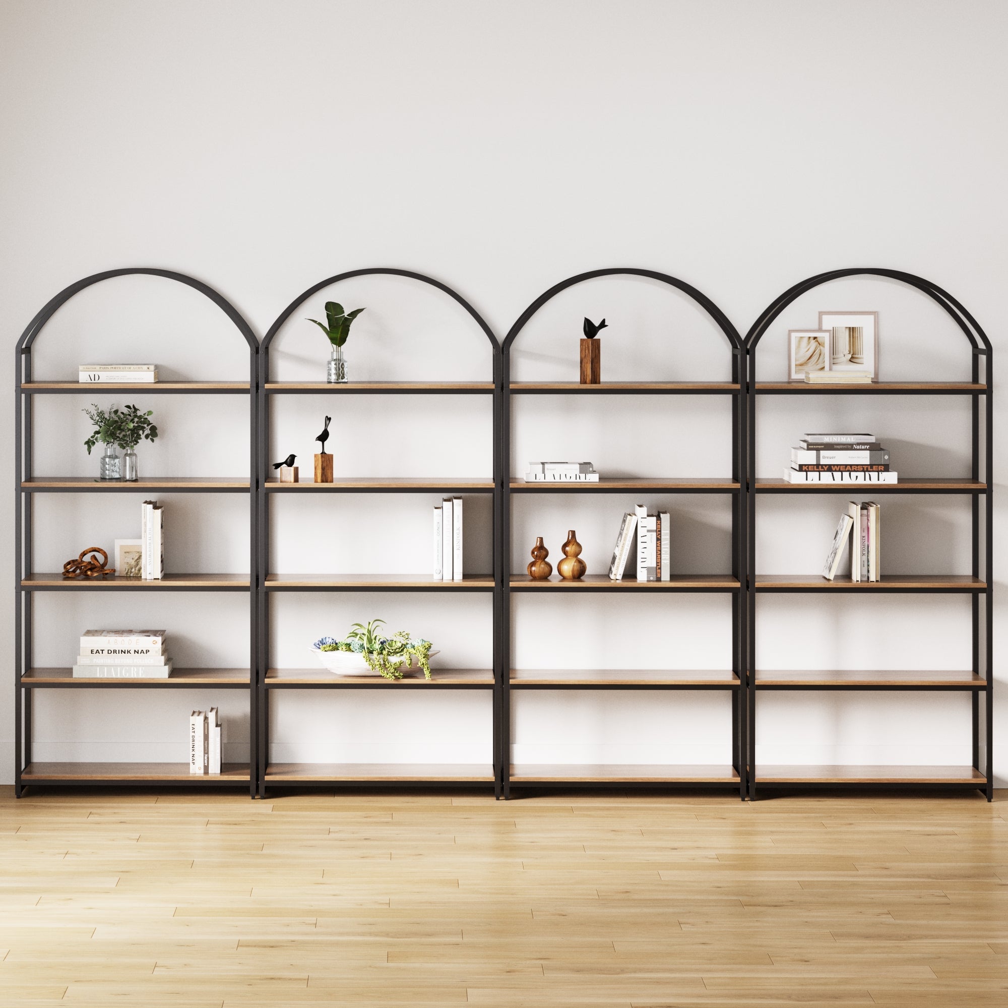 Metal 5 - Shelf Arched Bookshelves Oak (Set of 4) - Nathan James