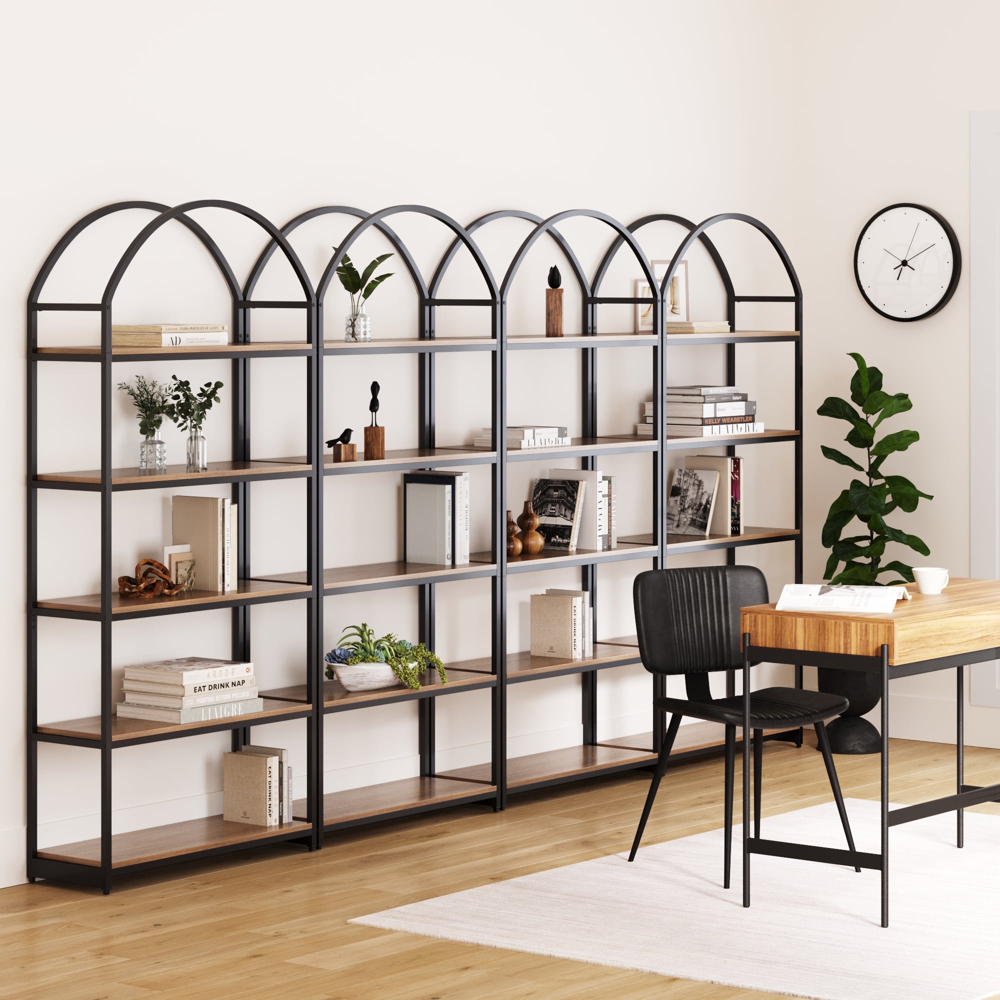 Metal 5 - Shelf Arched Bookshelves Oak (Set of 4) - Nathan James