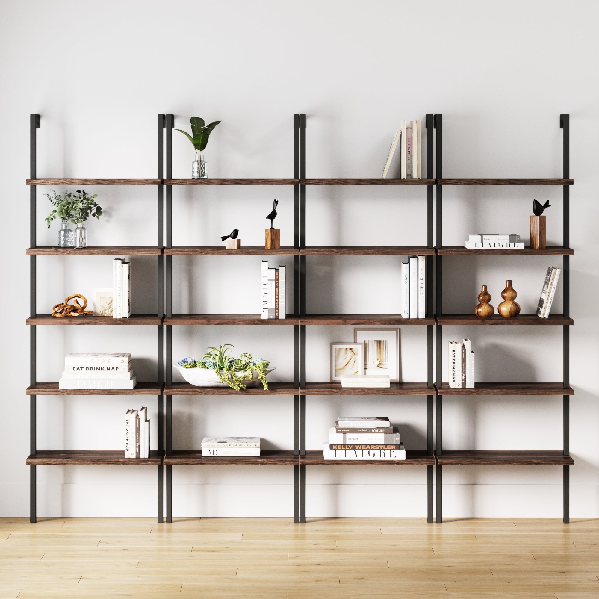 5 - Shelf Ladder Wall Bookshelves Nutmeg (Set of 4) - Nathan James