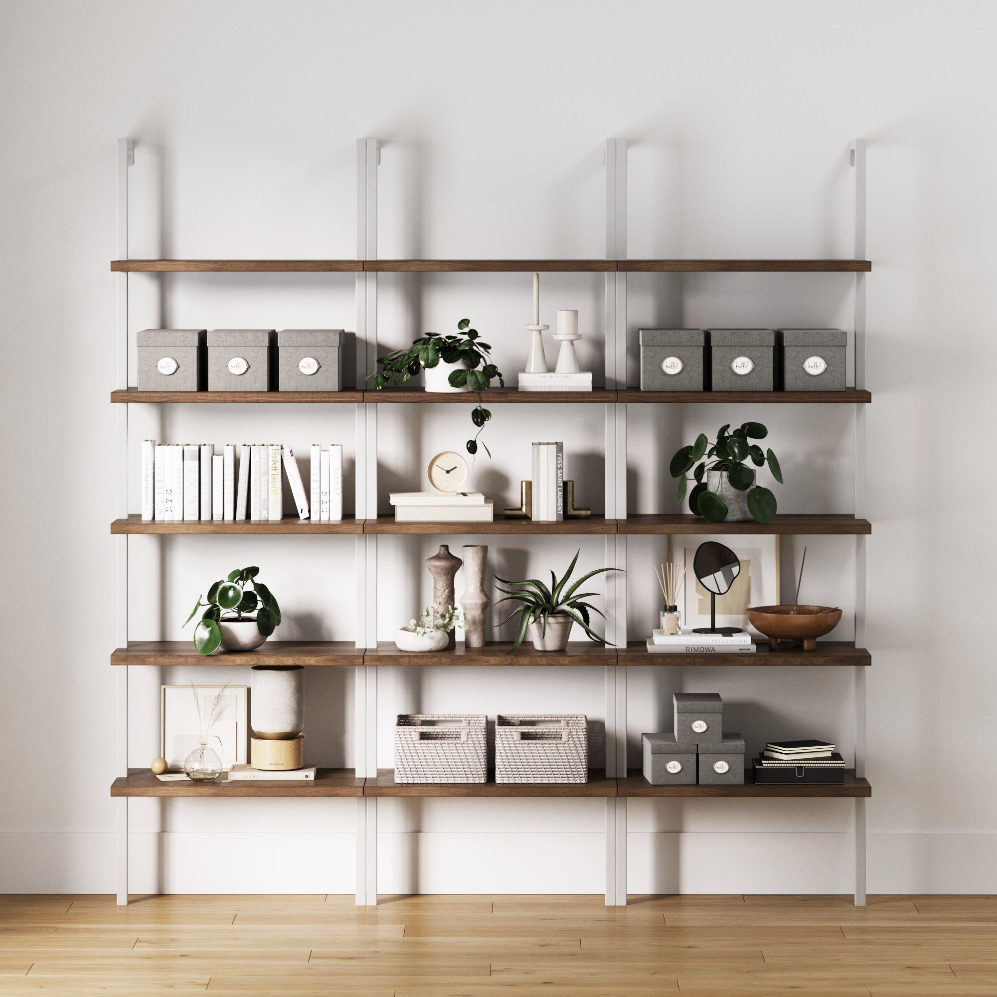 Ladder Bookshelf Oak Matte White Set of 3 - Nathan James