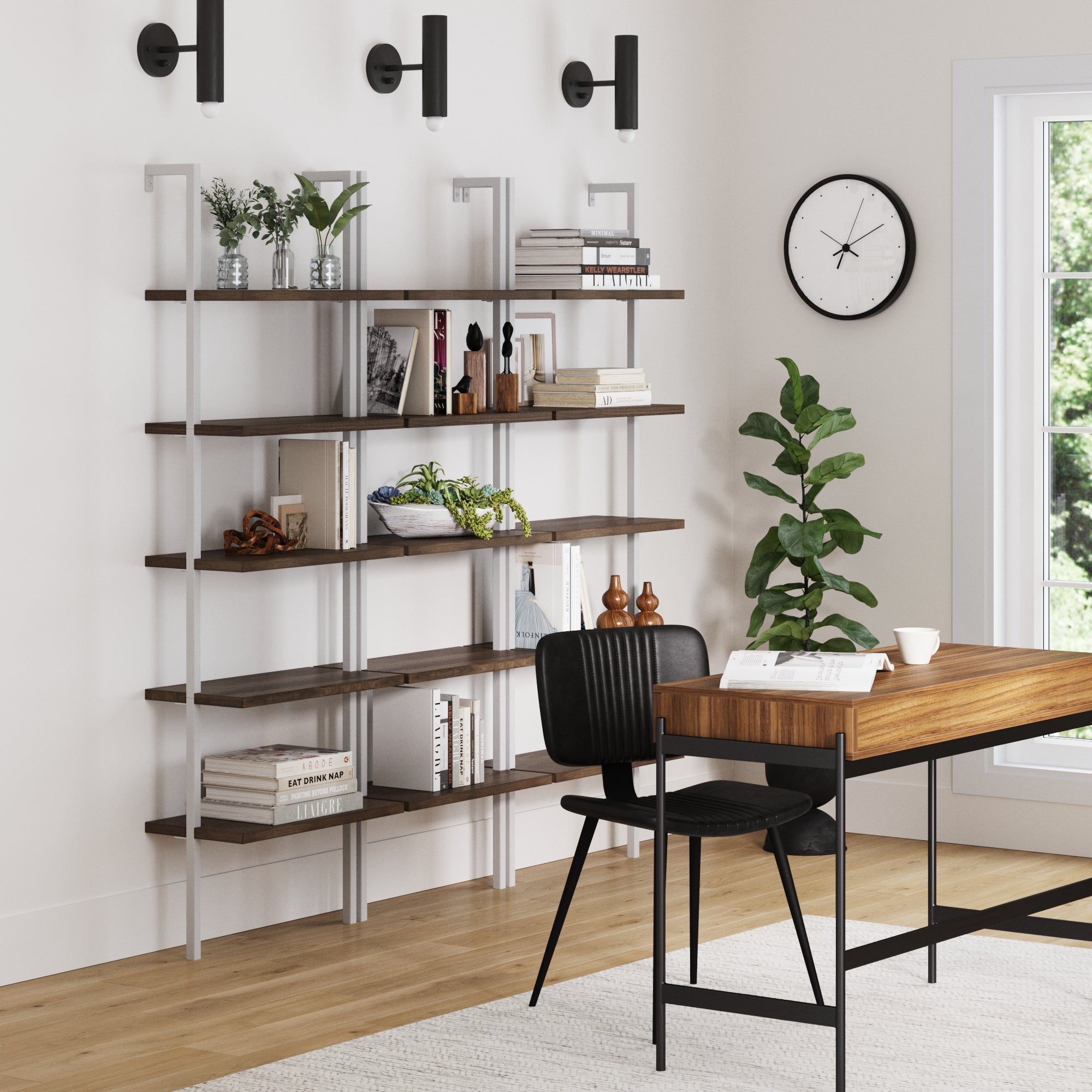 Ladder Bookshelf Oak Matte White Set of 3 - Nathan James