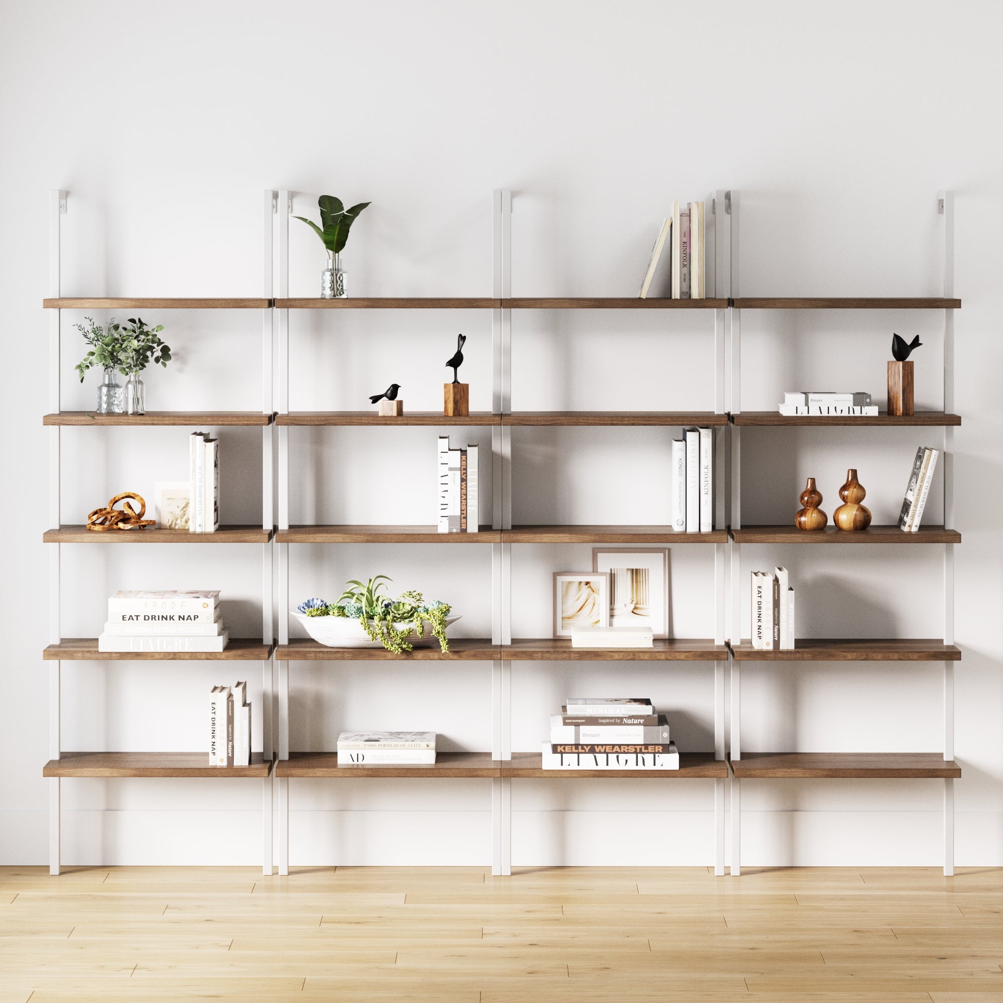 Ladder Bookshelf Oak Matte White Set of 4 - Nathan James