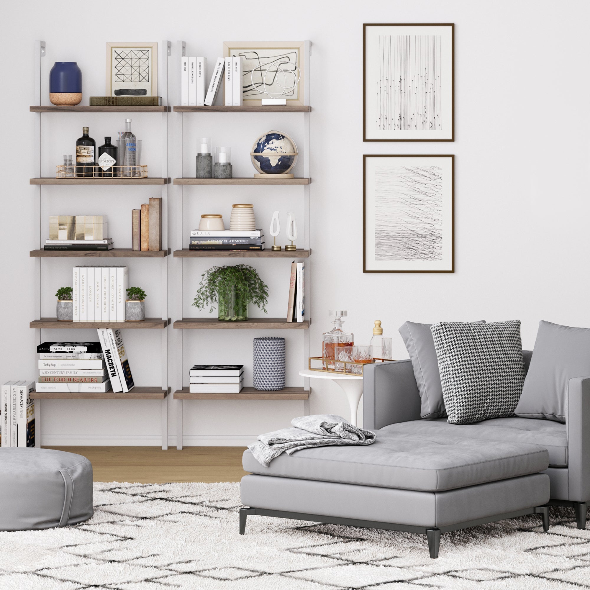 5 - Shelf Ladder Bookshelf Oak Matte White - Nathan James