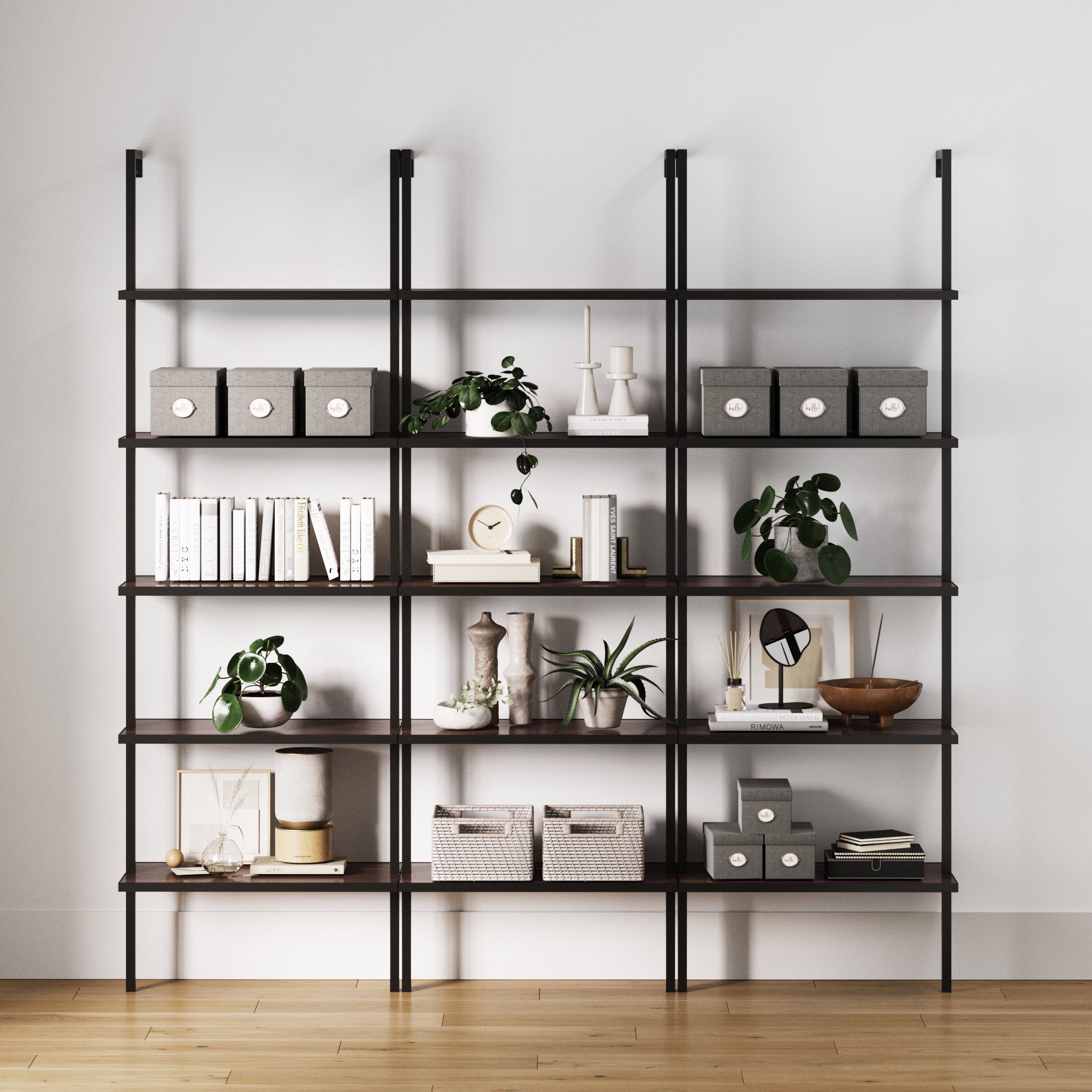5 - Shelf Bookshelf Walnut Matte Black (Set of 3) - Nathan James