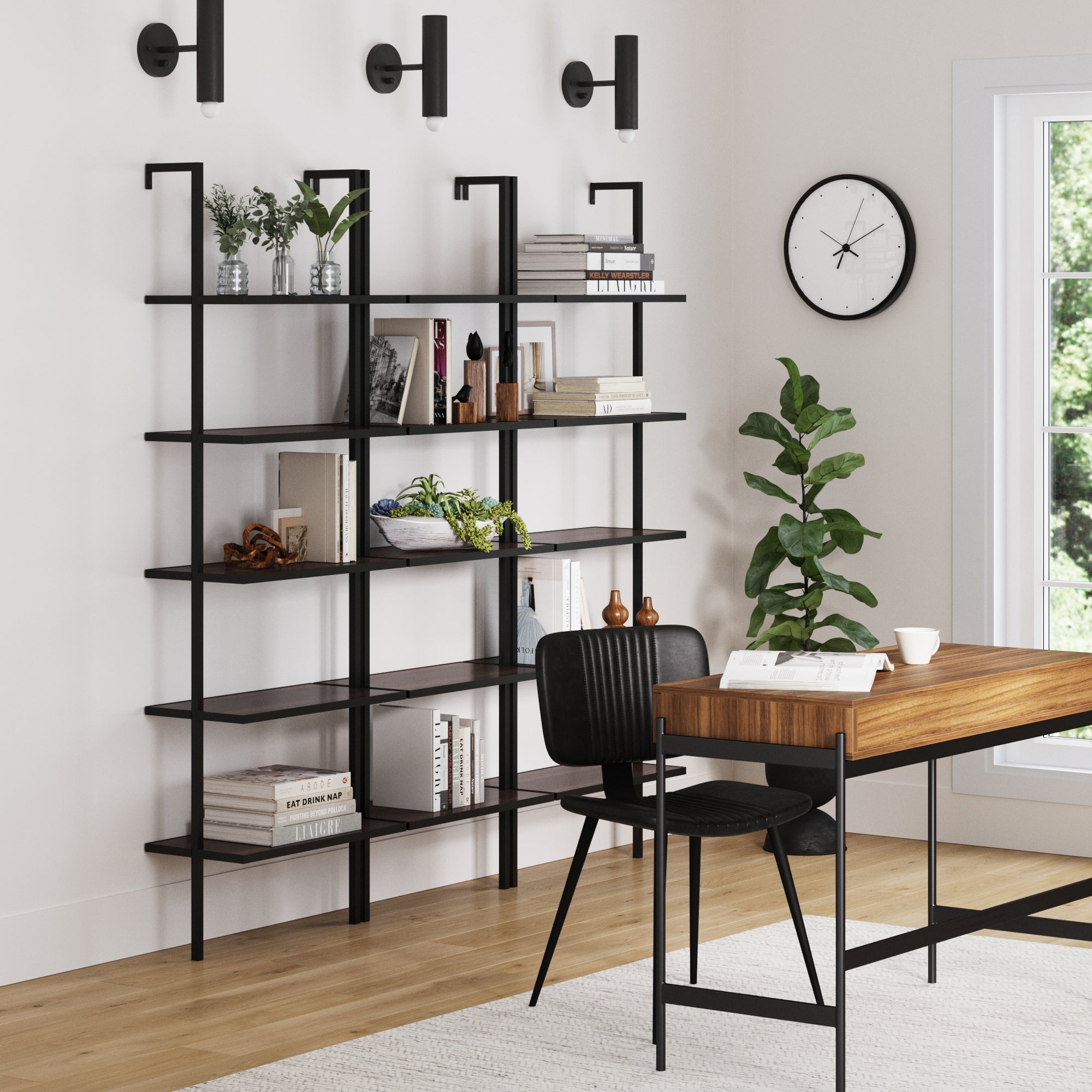 5 - Shelf Bookshelf Walnut Matte Black (Set of 3) - Nathan James