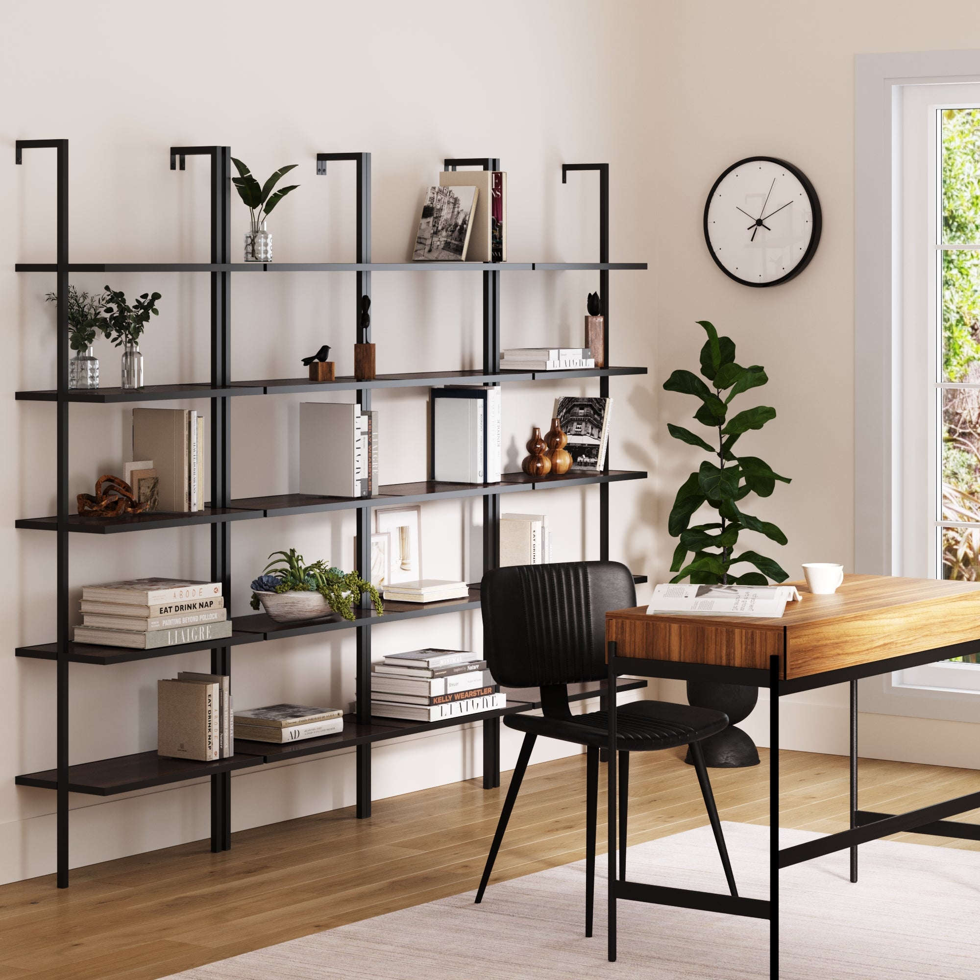 5 - Shelf Bookshelf Walnut Matte Black (Set of 4) - Nathan James