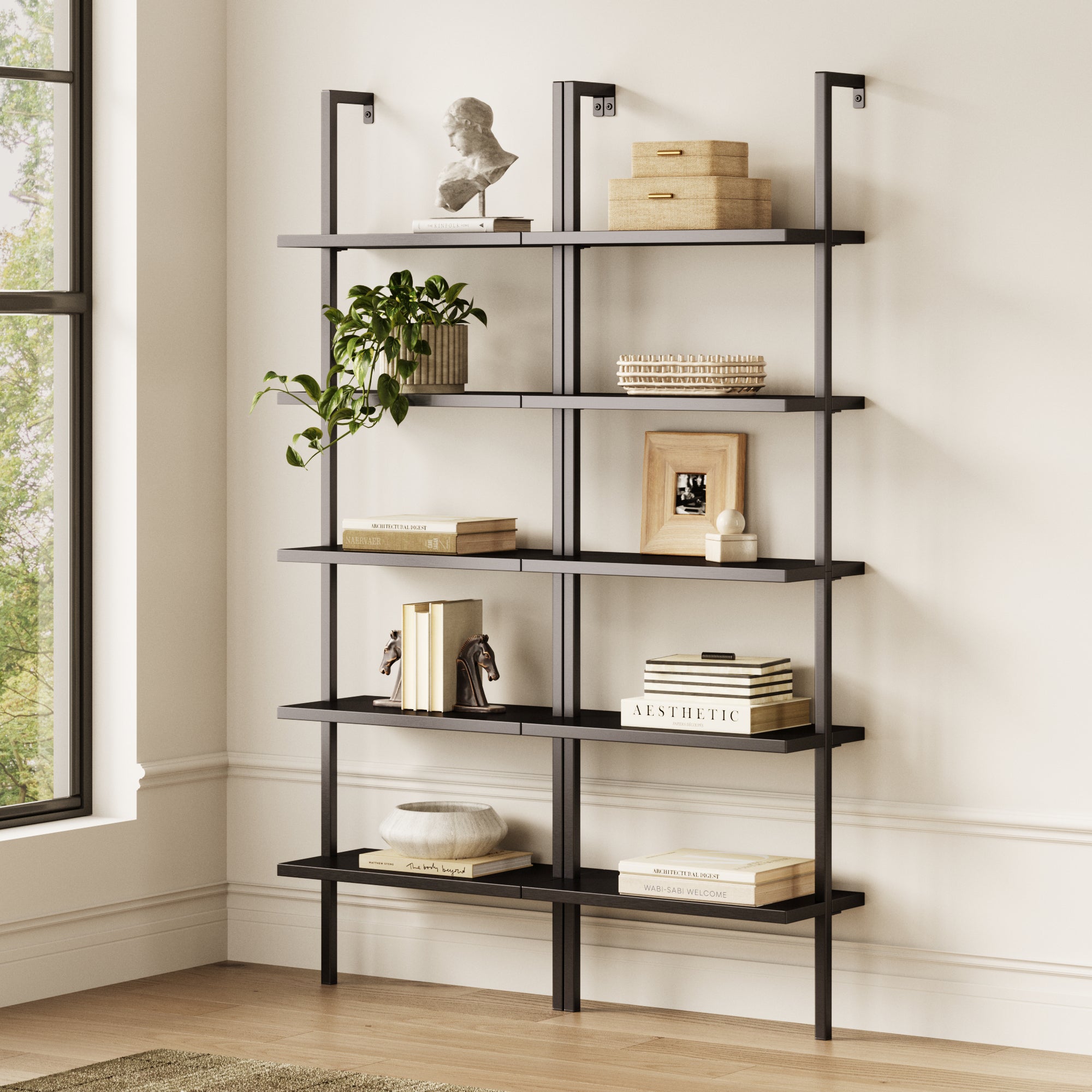 5-Shelf Ladder Bookshelf Black (Set of 2) - Nathan James