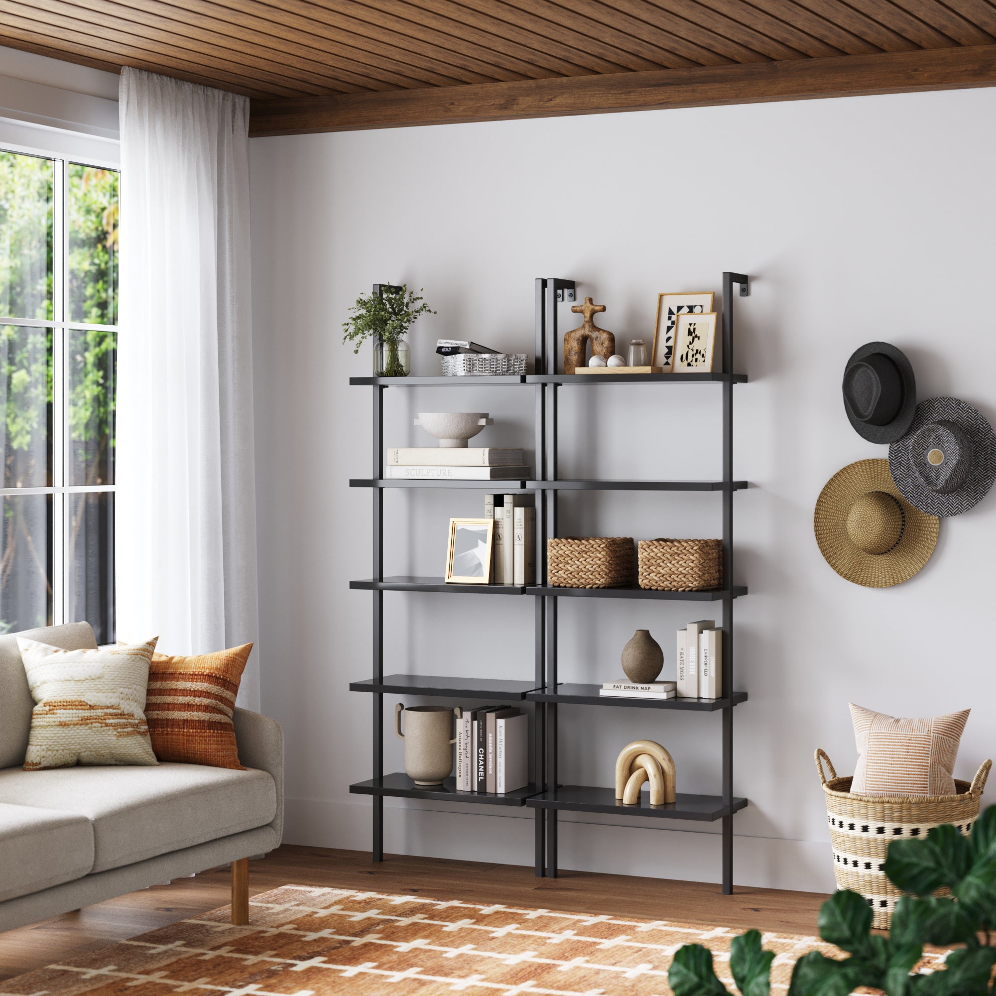 5 - Shelf Ladder Bookshelf Black (Set of 2) - Nathan James