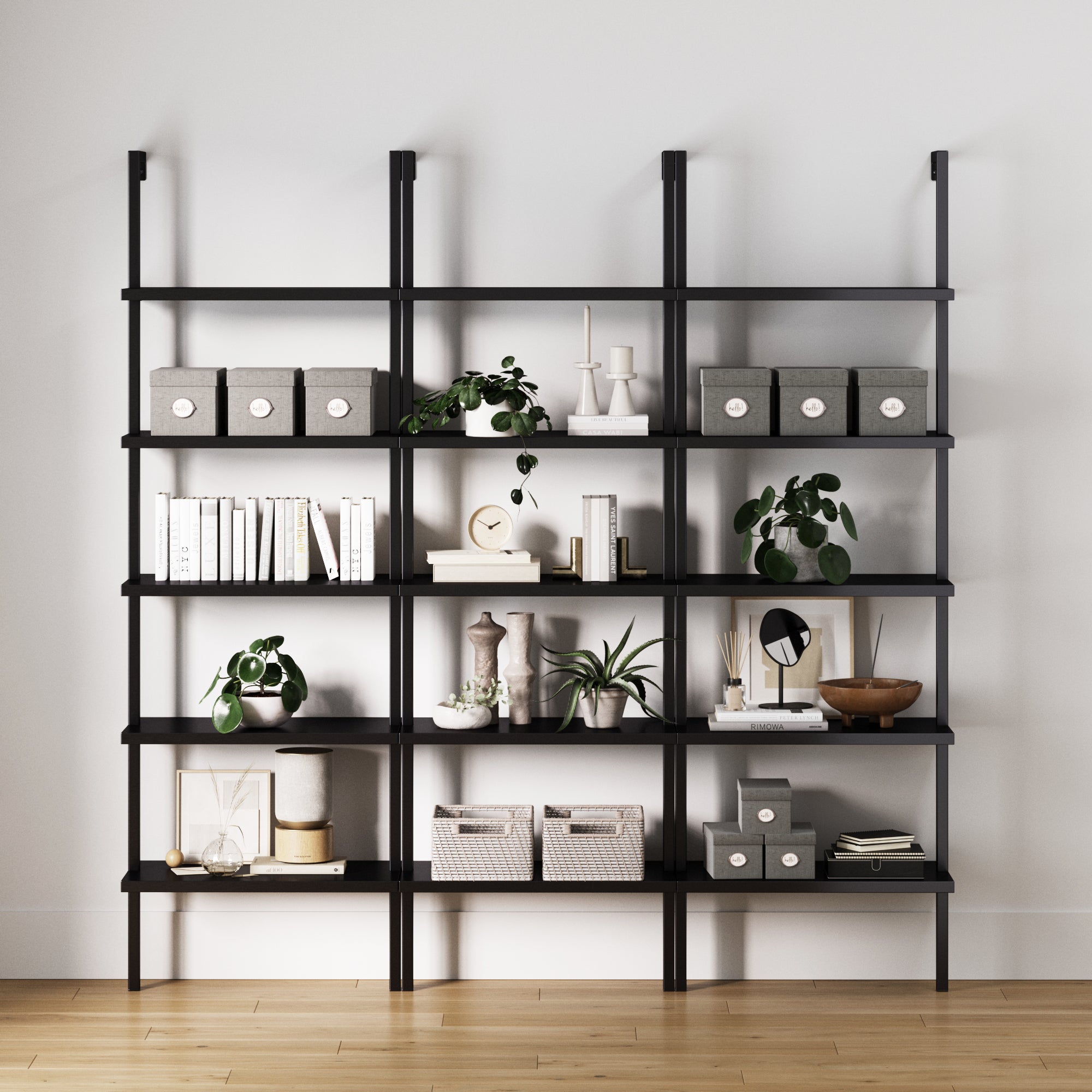 5 - Shelf Ladder Bookshelf Black (Set of 3) - Nathan James