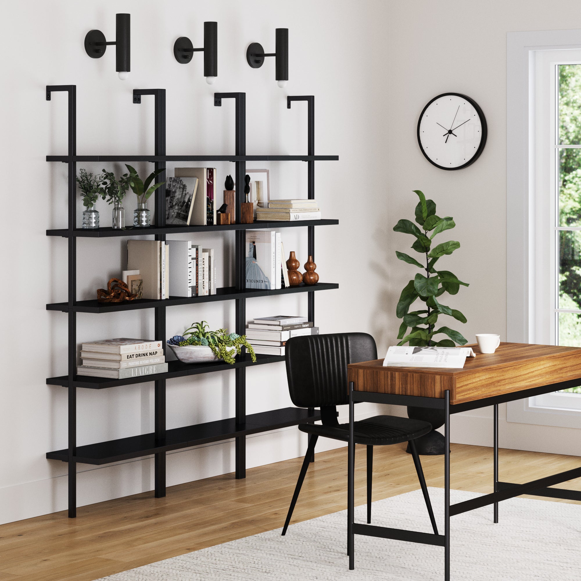 5 - Shelf Ladder Bookshelf Black (Set of 3) - Nathan James